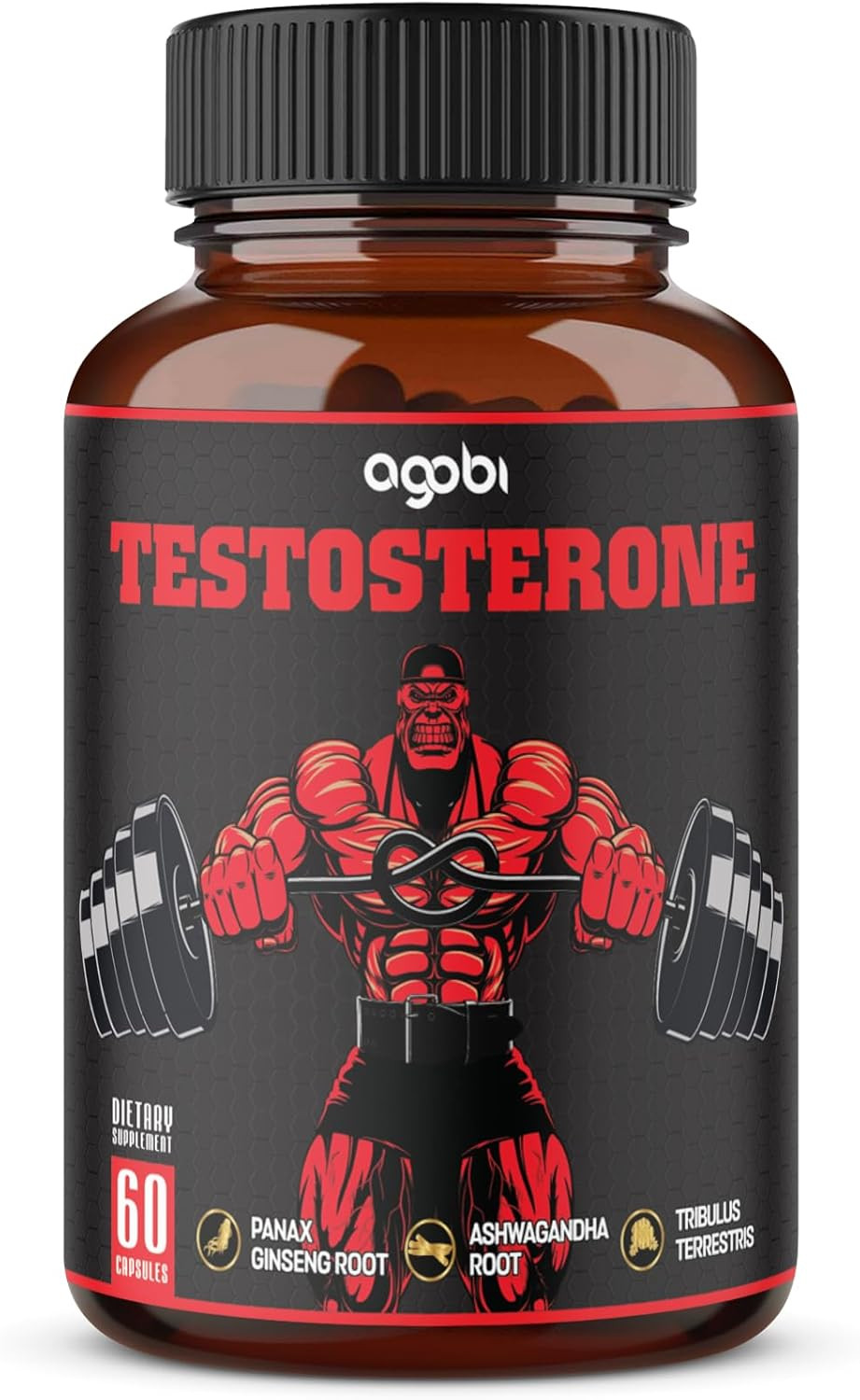 Agobi Testosterone Supplement For Men - 11 Potent Herbs - Ashwagandha, Tribulus, Ginseng & More - 60 Capsules For 1 Month