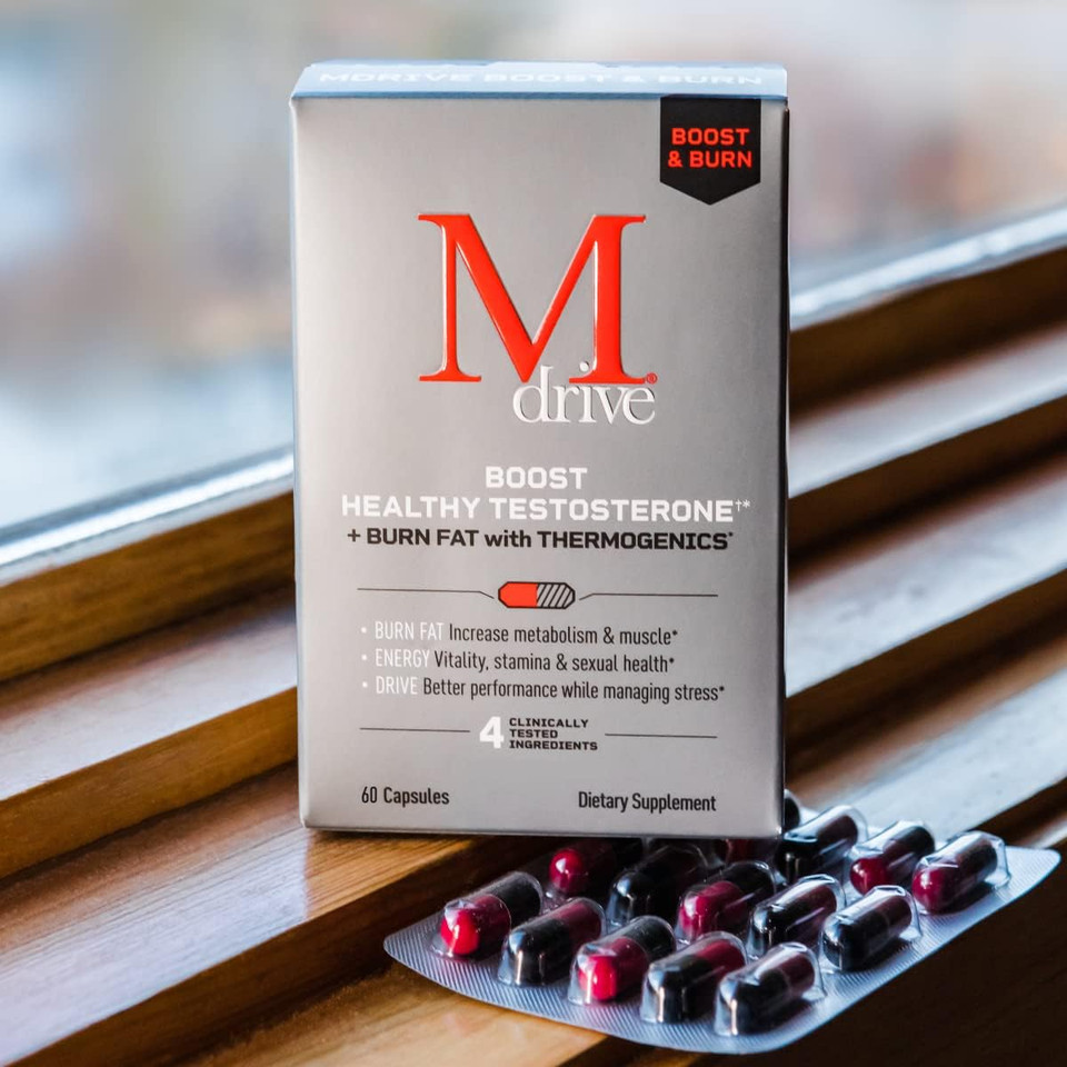 Mdrive Boost And Burn Testosterone Booster And Fat Burner For Men, Energy, Strength, Stress Relief, Ksm-66 Ashwagandha, Advantra Z, Chromax, 60 Capsules
