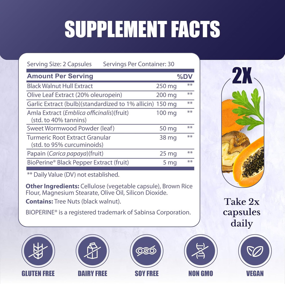 Cleanse24 - Intestinal Cleanse For Humans With Wormwood, Papaya, Black Walnut - Herbal Intestinal Cleanse, Gut Cleanse For Men & Women, 60 Capsules