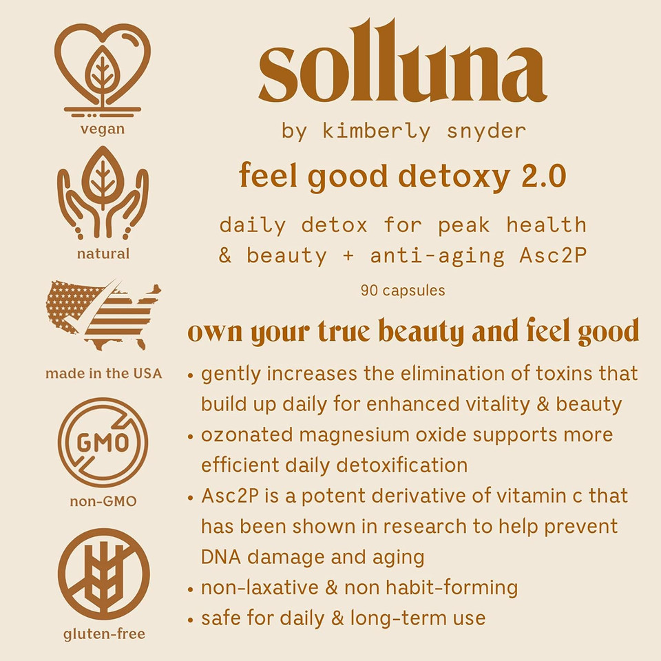 Solluna By Kimberly Snyder Feel Good Detoxy  Natural Colon Cleanse & Digestion Detox Capsules  Ozonated Elemental Magnesium Oxide & Asc2P For Bloating And Effective & Gentle Digestive Detoxification