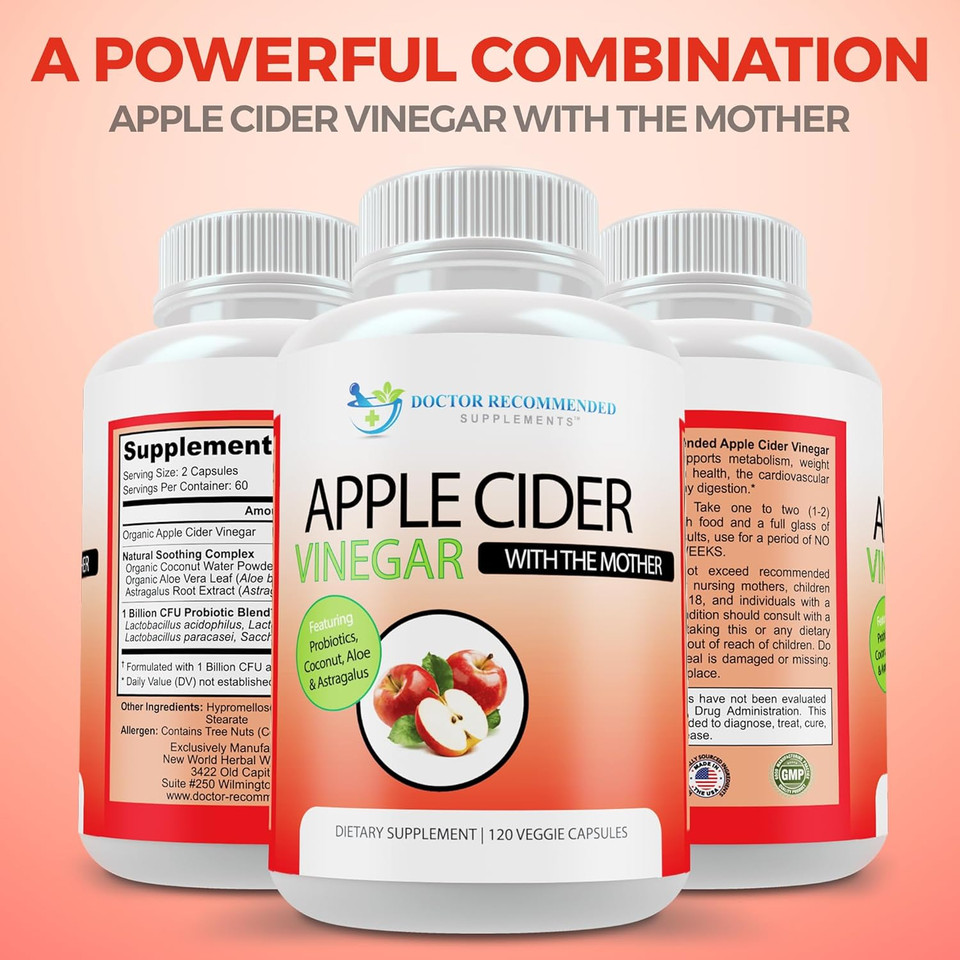 Apple Cider Vinegar Capsules - 100% Organic Apple Cider Vinegar Pills 1500 Mg - Natural Digestion, Immune Booster Support & Cleansing Supplement With Probiotics - Made In The Usa