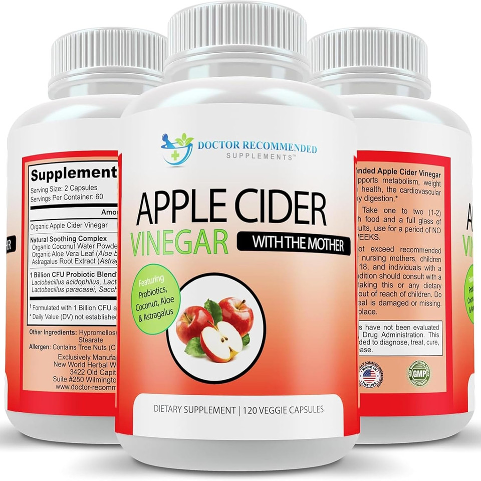 Apple Cider Vinegar Capsules - 100% Organic Apple Cider Vinegar Pills 1500 Mg - Natural Digestion, Immune Booster Support & Cleansing Supplement With Probiotics - Made In The Usa