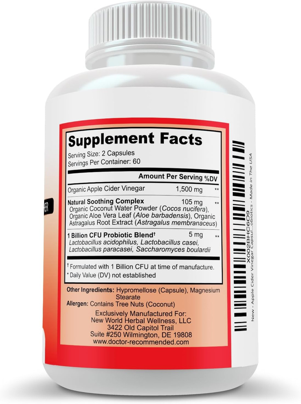 Apple Cider Vinegar Capsules - 100% Organic Apple Cider Vinegar Pills 1500 Mg - Natural Digestion, Immune Booster Support & Cleansing Supplement With Probiotics - Made In The Usa