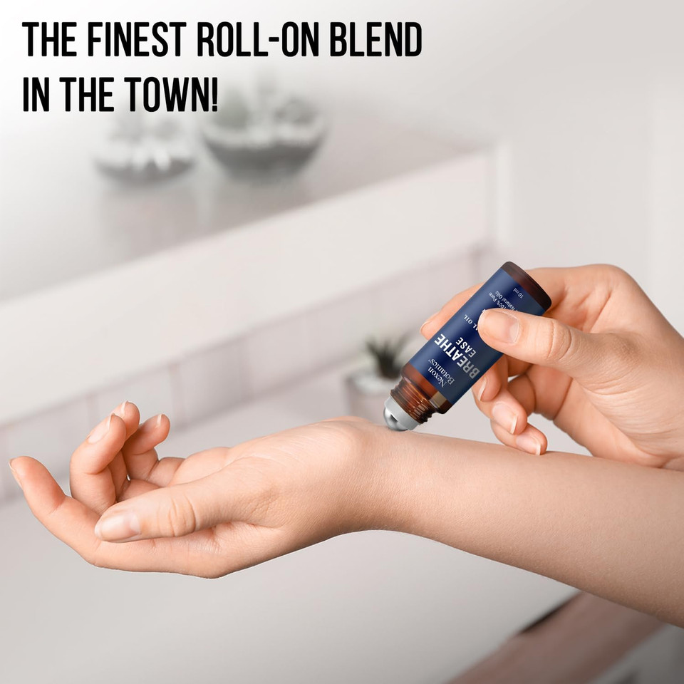 Breathe Ease Essential Oil Roll-On Blend 10 Ml - Pure Eucalyptus, Peppermint & Rosemary Oils Roller For Clear Breathing & Respiratory Support - Nexon Botanics