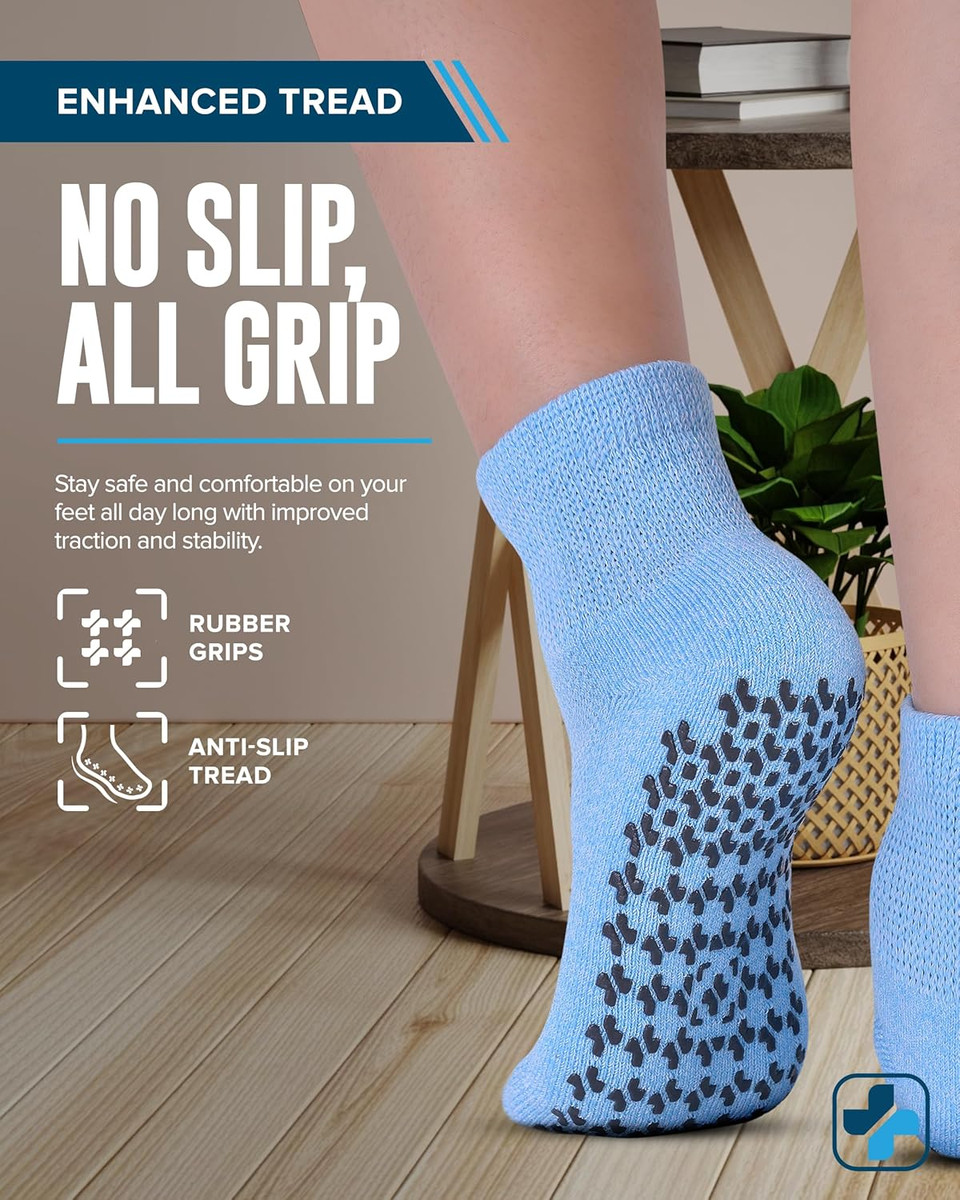 Doctor'S Select Diabetic Ankle Socks With Grippers For Men And Women - 4 Pair 1/4 Length Neuropathy Socks For Women