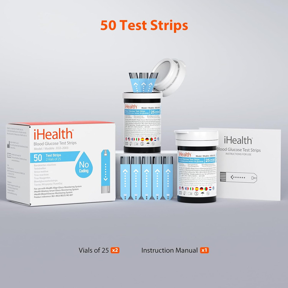 Ihealth Blood Glucose Test Strips 100 Count, Lancets For Diabetes Management 100 Count, Compatible With Ihealth Blood Glucose Monitor Only