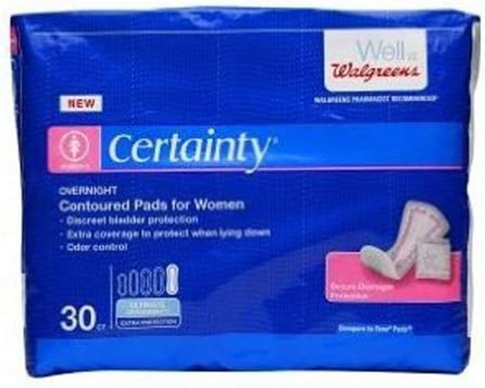 Walgreens Certainty Pads For Women, Overnight Absorption, 30 Ea