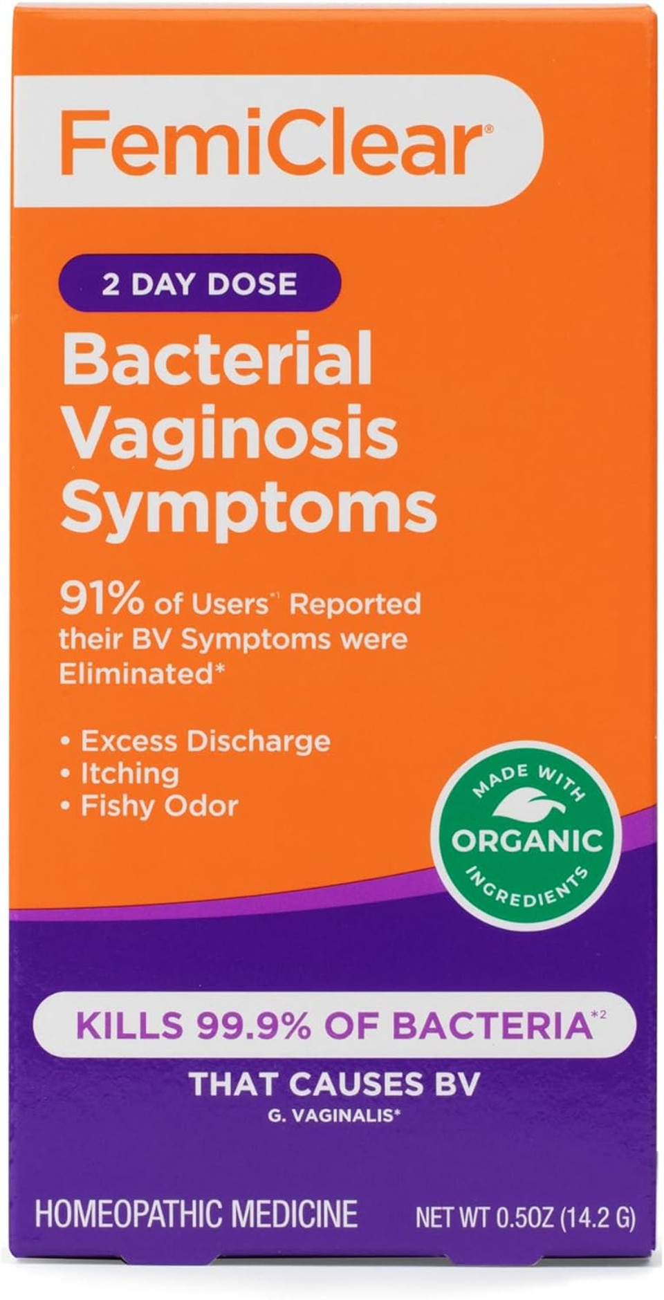 Femiclear (Bv Symptoms - Vaginal Ointment For Fishy Odor, Excess Discharge, Itching & Discomfort Due To Bacterial Vaginosis, All-Natural And Organic Ingredients, 2-Day Dose