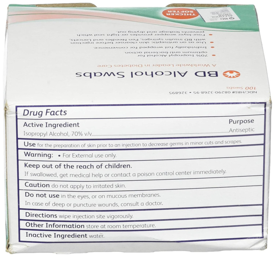 Bd Alcohol Swabs 100 Each White