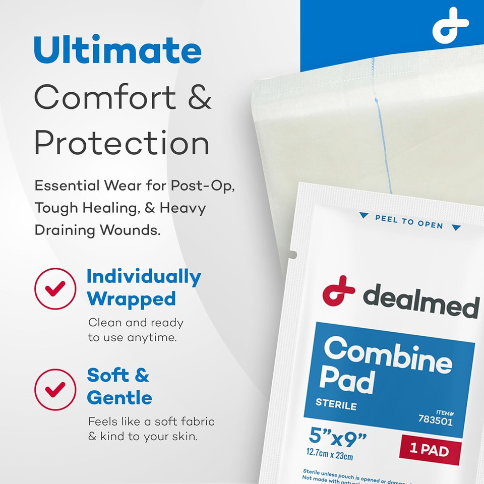Dealmed Abdominal Combine Pads | Individually Wrapped, Absorbent, Latex-Free, Non Adherent | Abdominal Pads For Wound Care, Drainage, First Aid Kit | Sterile Abd Pads 5X9 In | 20/Box (Pack Of 1)