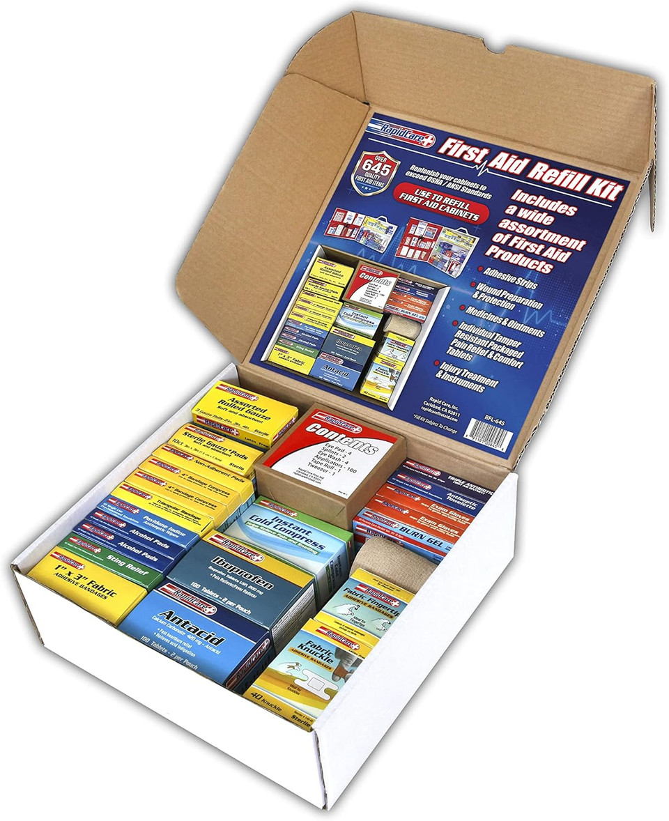 Rapid Care First Aid 93645 Refill Kit For 3 Shelf First Aid Cabinet, 643 Pieces, For Over 75 People
