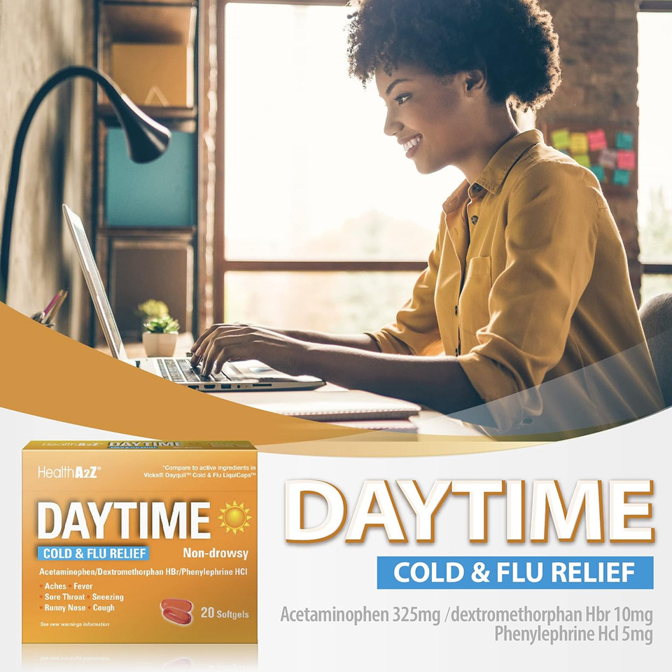 Healtha2Zâ® Daytime | Cold & Flu Medicine | Powerful Multi-Symptom Daytime(20 Softgels) (Daytime Cold & Flu Medicine (20 Count Pack Of 1))