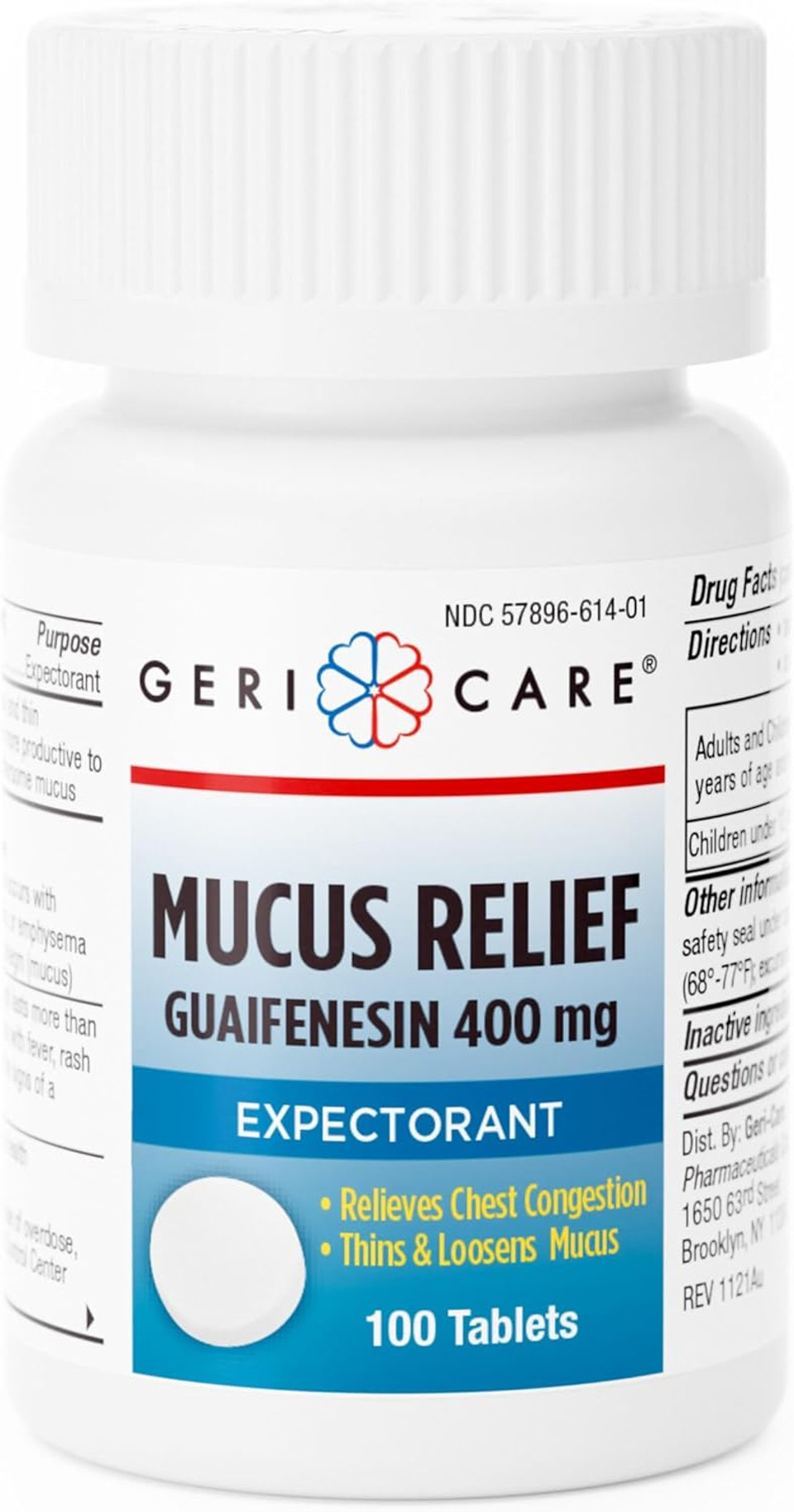 Mucus Relief Tablets By Geri-Care | Expectorant For Chest Congestion Relief | Guaifenesin 400Mg | 100 Count Bottle