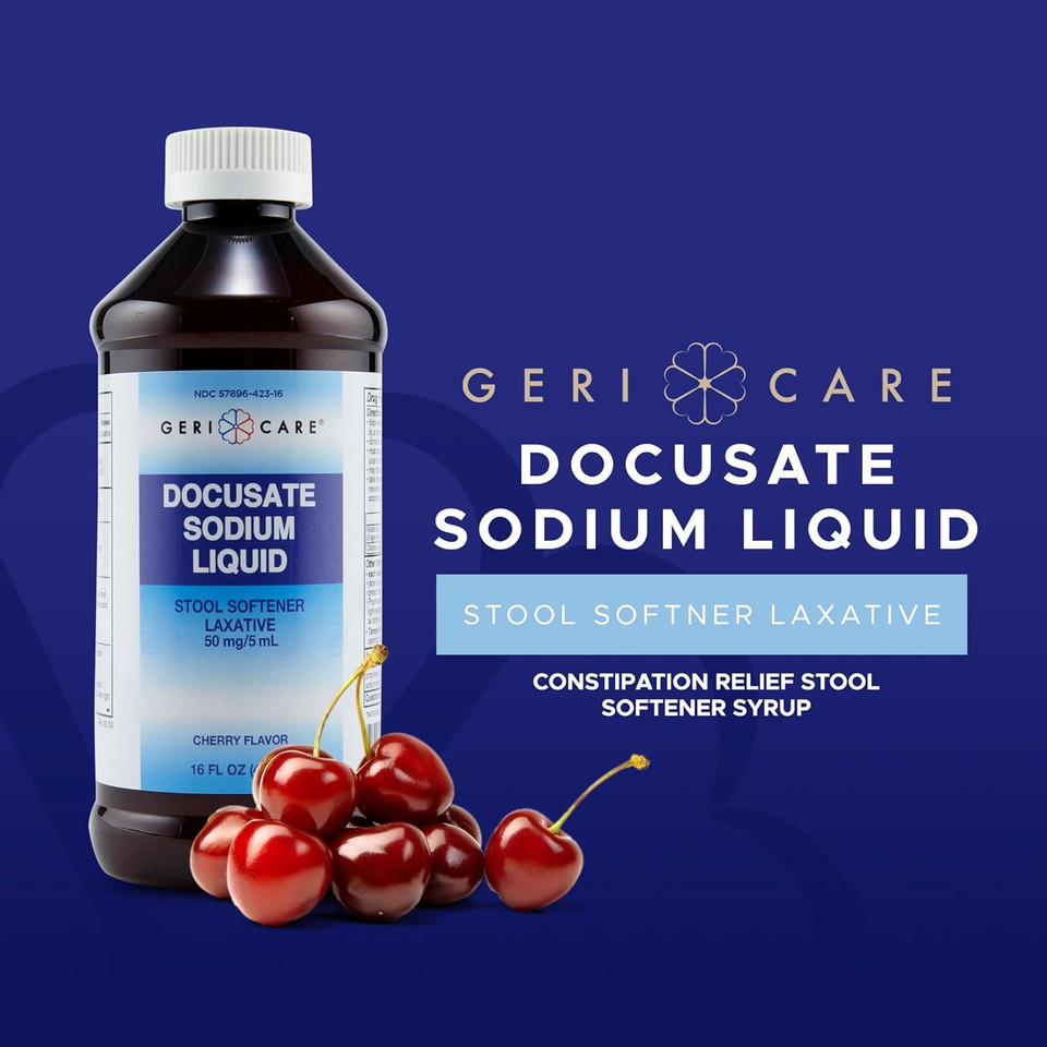 Docusate Sodium Liquid Stool Softener By Gericare- Gentle Stimulant Laxative Liquid For Men & Women- Quick Constipation Relief Aid- Adults Daily Bowel Movement Laxative- Cherry-Flavored (16 Fl Oz) Docusate Sodium Liquid Stool Softener By Gericare- Gentle Stimulant Laxative Liquid For Men & Women- Quick Constipation Relief Aid- Adults Daily Bowel Movement Laxative- Cherry-Flavored (16 Fl Oz)