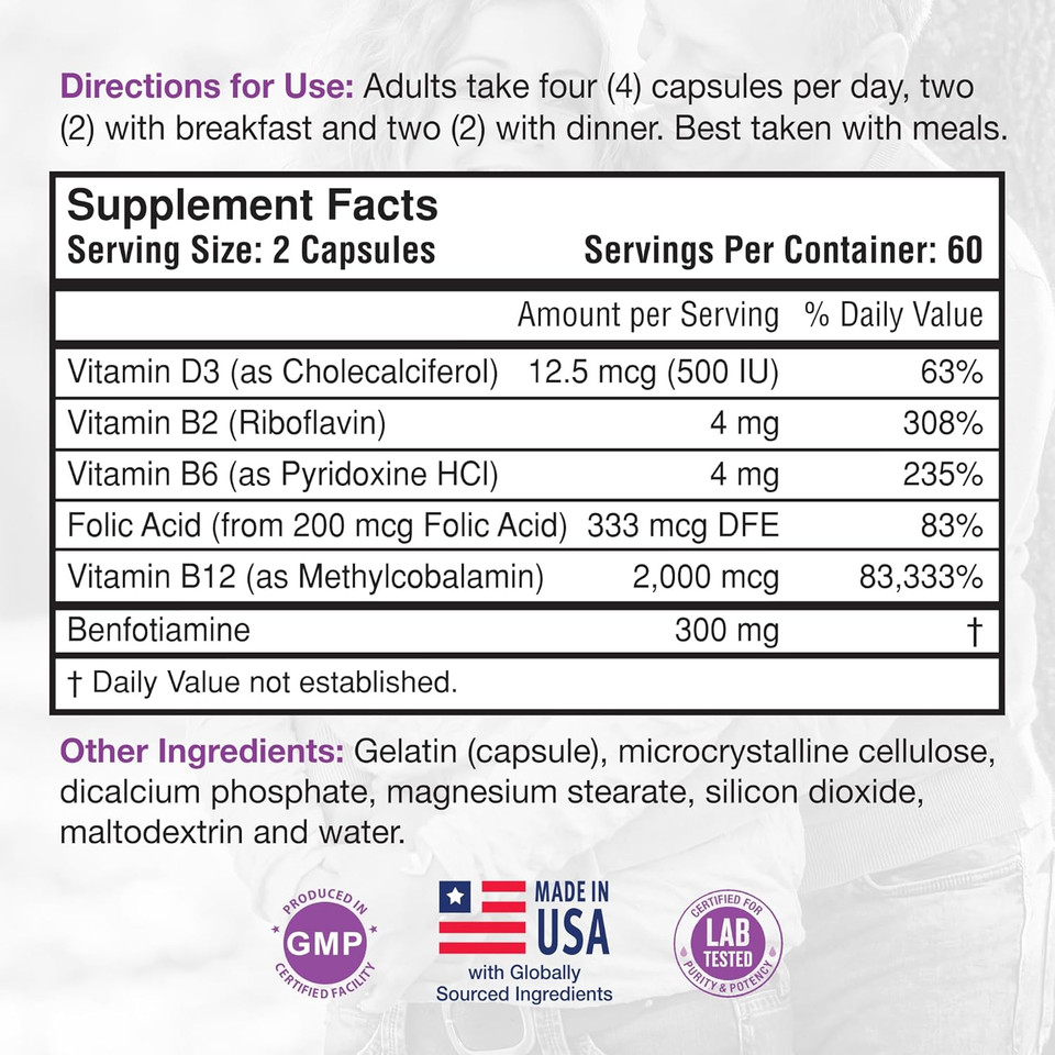 Nerve Support Formula For The Nutritional Support Of Neuropathy. Relief From Nerve Aches, Pain & Discomfort. B-Complex With Folic Acid. 120 Capsules