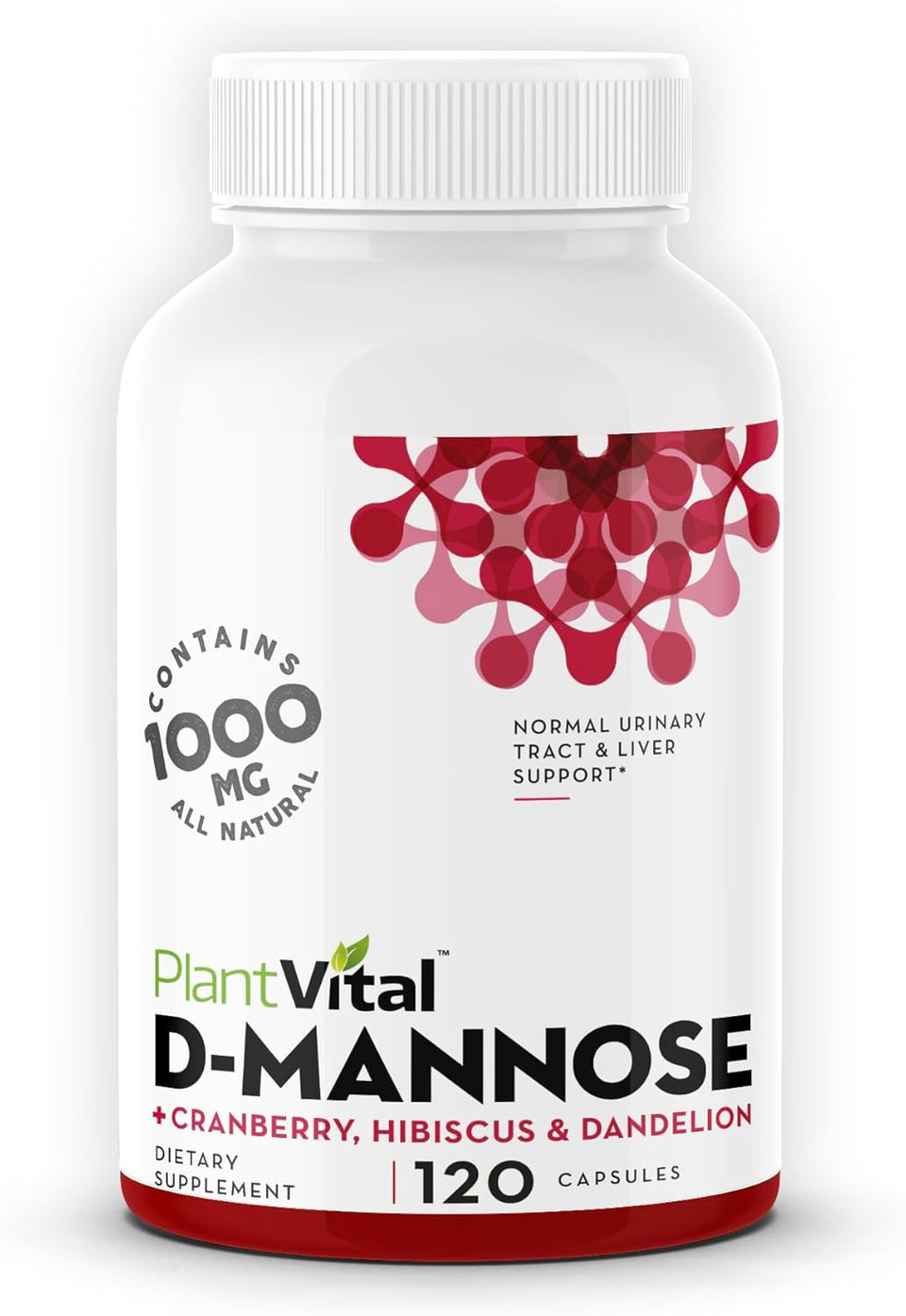 Plantvital D Mannose Capsules With Cranberry - D-Mannose 1000Mg Capsules - High Potency For Bladder, Kidney And Urinary Tract Support. Cranberry Powder With Hibiscus And Dandelion. 6 Months Supply