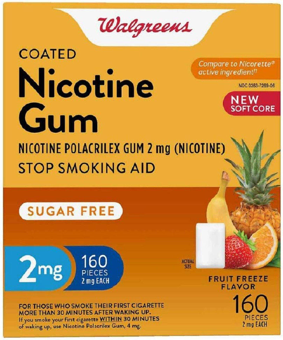 Walgreens Fruit Flavor Coated 2 Mg Nicotine Sugar Free Gum 160 Pieces