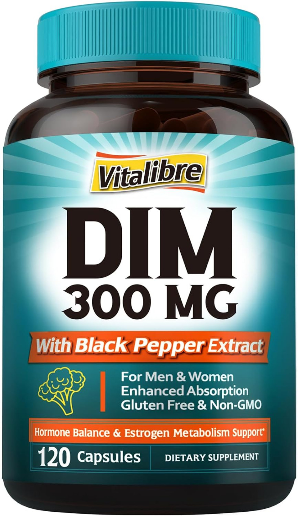 Dim Supplement For Women & Men, Estrogen Metabolism, Hormone Balance & Menopause Support, Dim 300 Mg With Black Pepper Extract, High Absorption, 120 Capsules