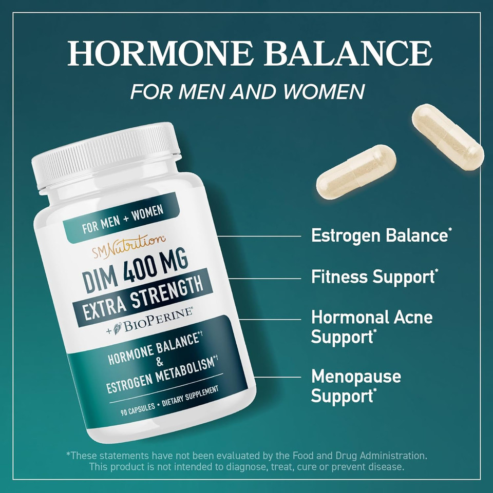 Dim Supplement 400Mg Extra Strength | Hormone Balance & Estrogen Metabolism For Men And Women | Menopause, Acne, Hot Flashes Relief & Antioxidant Support | Soy-Free, Gluten-Free | 90 Capsules