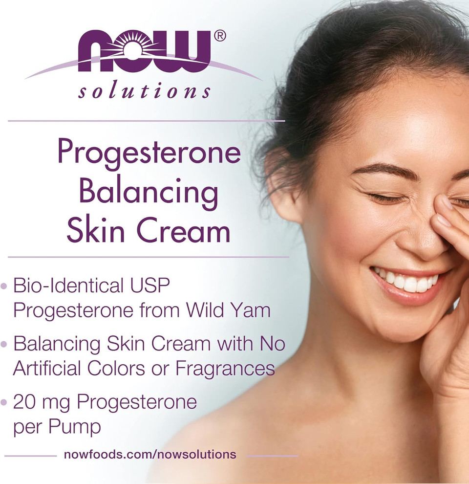 Now Solutions, Natural Progesterone, Balancing Skin Cream, 20 Mg Of Natural Progesterone Per Pump, Unscented, 3-Ounce