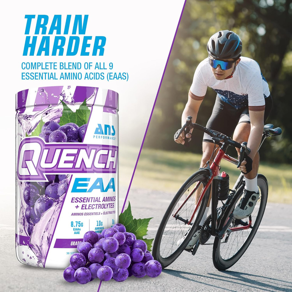 Quench Eaa Aminos + Electrolytes - Complete Blend Of 9 Eaas - 10G Total Amino Acids - Vitamins, Antioxidants, Electrolytes - Zero Sugar, Carbs, Calories (Grape Blast)