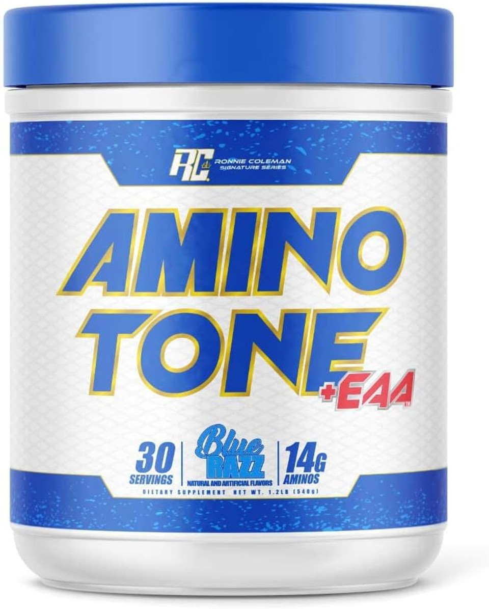 Ronnie Coleman Signature Series Amino-Tone Eaas Amino Acids Powder With Bcaas, Hydration Essential Amino Acids Post Workout Muscle Recovery, Blue Razz, 30 Servings