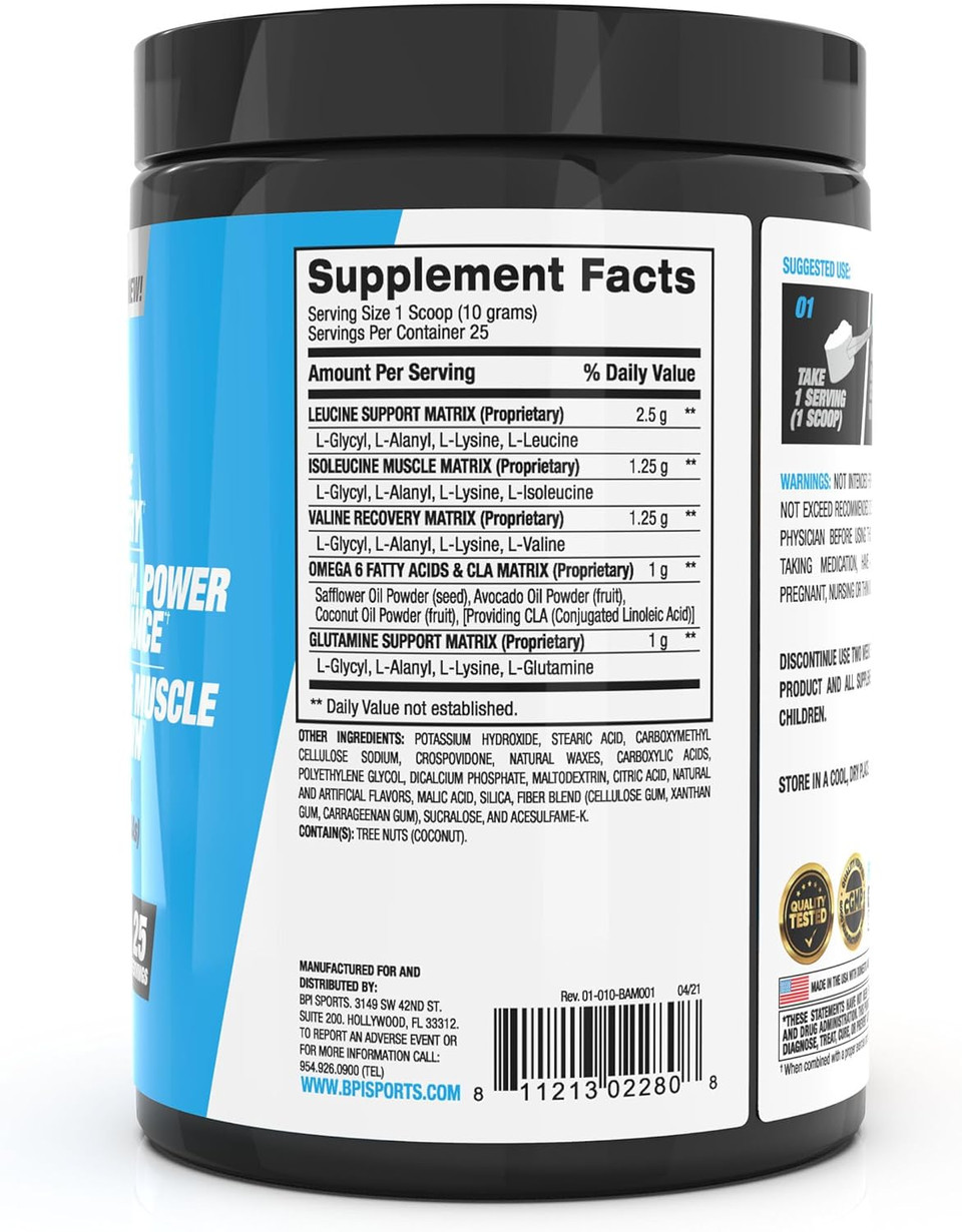 Bpi Sports Best Aminos - Bcaa Powder Post Workout & Glutamine Recovery Drink With Branched Chain Amino Acids For Hydration & Recovery, For Men & Women - Arctic Ice - 25 Servings