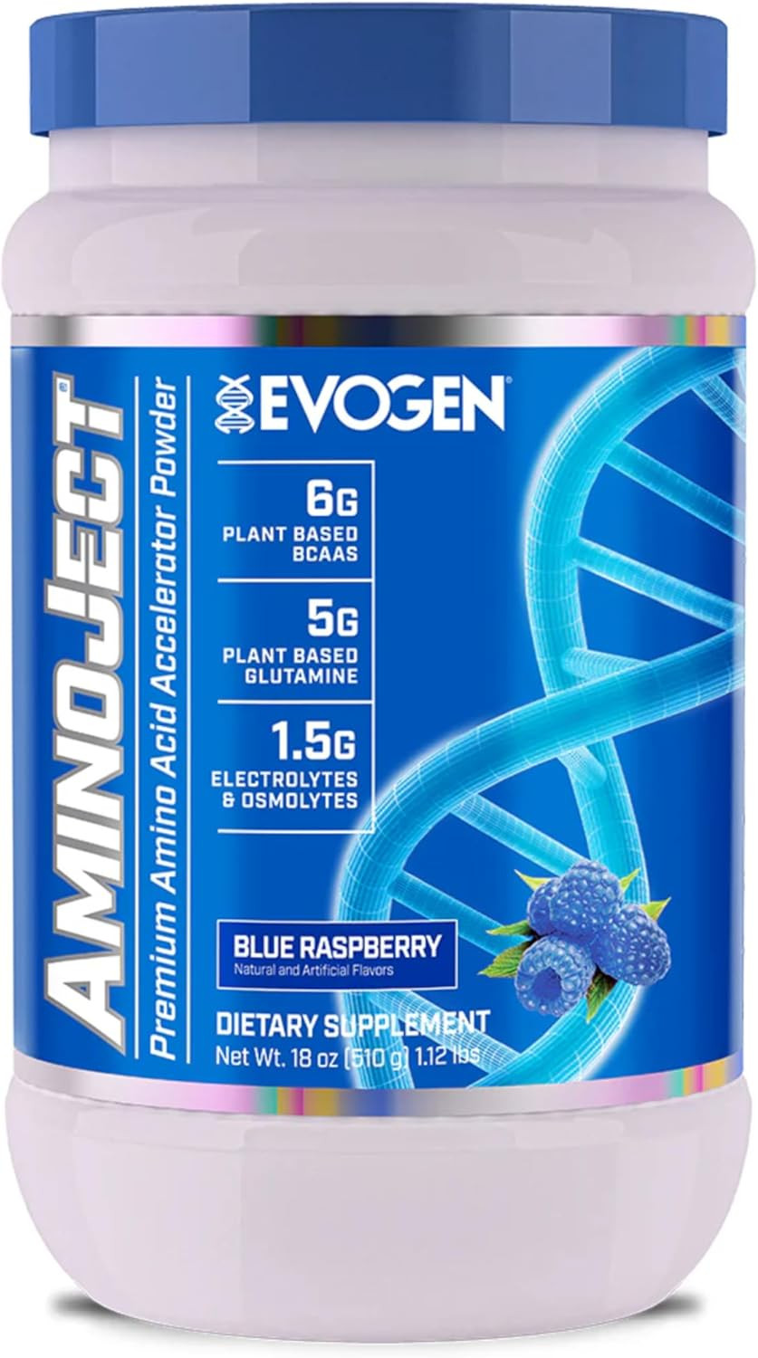 Evogen Aminoject - Premium Bcaa Powder & Eaa Recovery Formula With Electrolytes | Amino Acids Supplement For Muscle Growth, Hydration, & Recovery | Blue Raspberry | 30 Servings