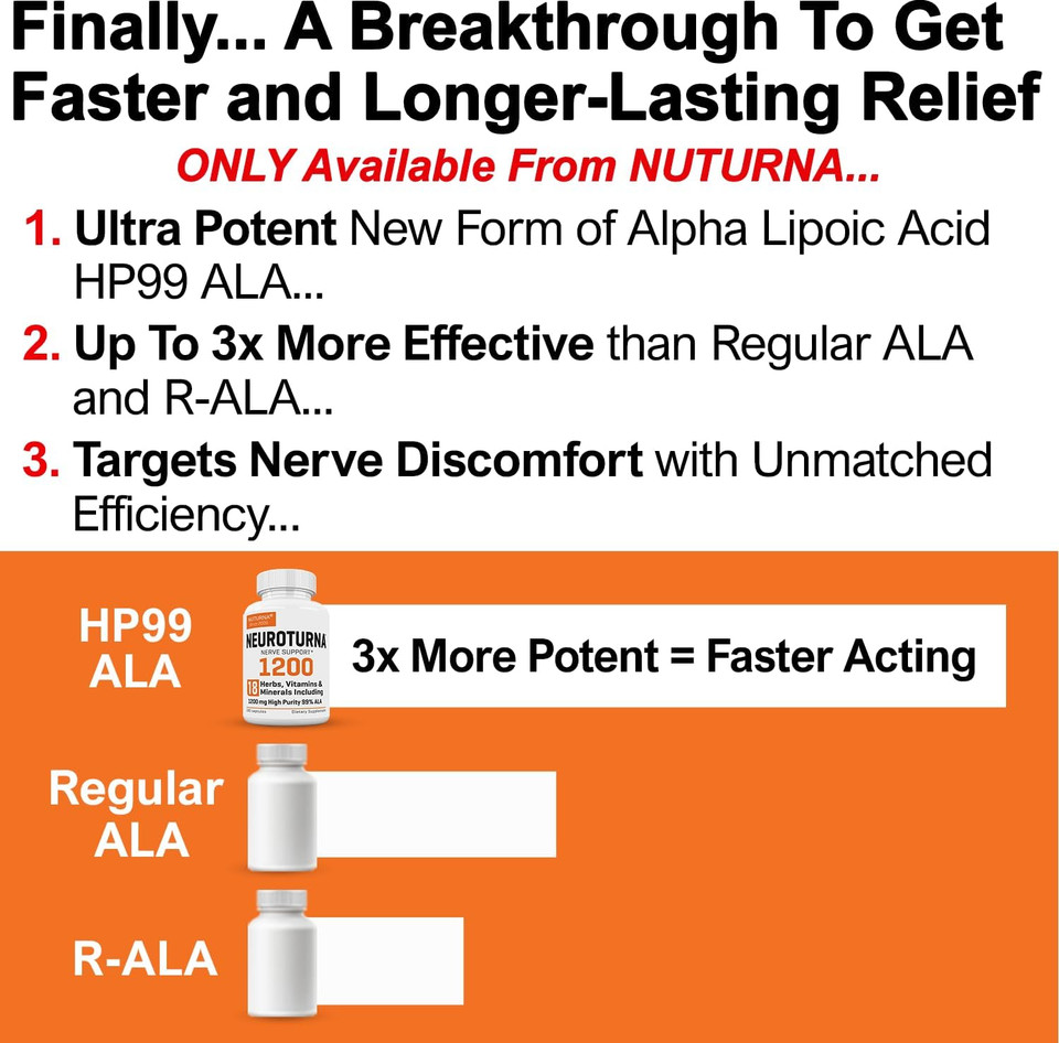 Neuropathy Support Supplement With 1200 Mg Hp-99 Alpha Lipoic Acid - Max Strength Ala Nerve Formula For Feet Hands Fingers Legs - Ultra Potent 18 In 1 Natural Peripheral Nerve Vitamins - 180 Capsules