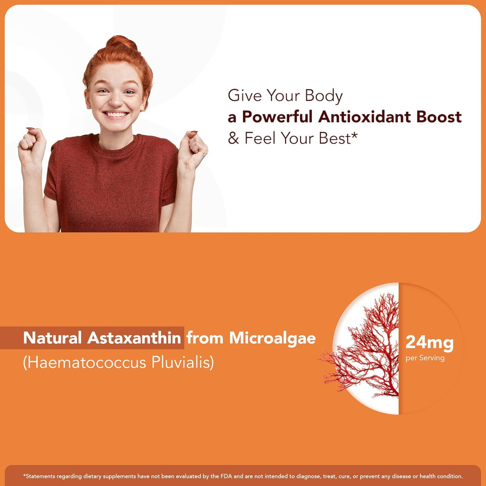 Chewable Astaxanthin Gummies - Natural Astaxanthin 24Mg Antioxidant Supplement - Vegan, Non-Gmo, Sugar-Free, Gluten-Free, Soy-Fee, 3Rd Party Lab Tested - 2 Month Supply (60 Gummies)