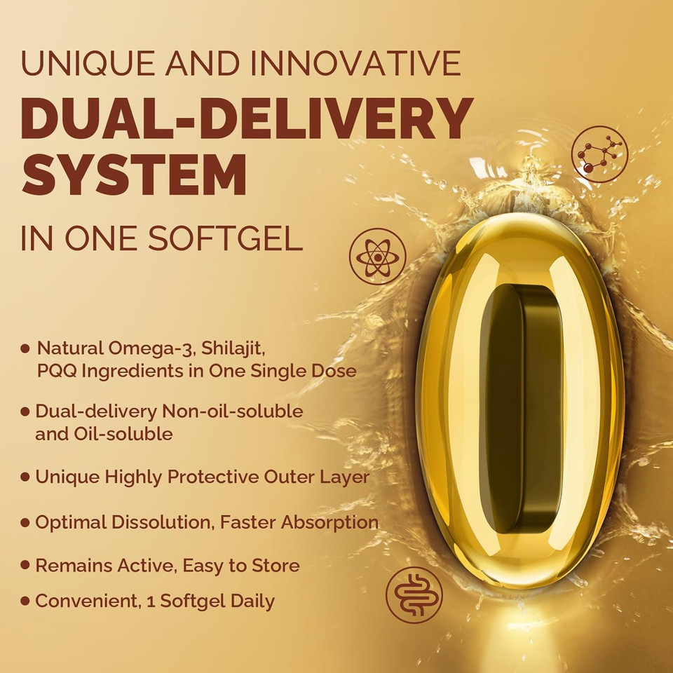 Ubiquinol Coq10 600 Mg Softgels With Omega-3 & Shilajit & Pqq, Advanced Dual-Delivery Coenzyme-Q10, Active Coq10 Ubiquinol Supplement For Antioxidant, Heart, Brain & Cellular Energy, 60 Servings