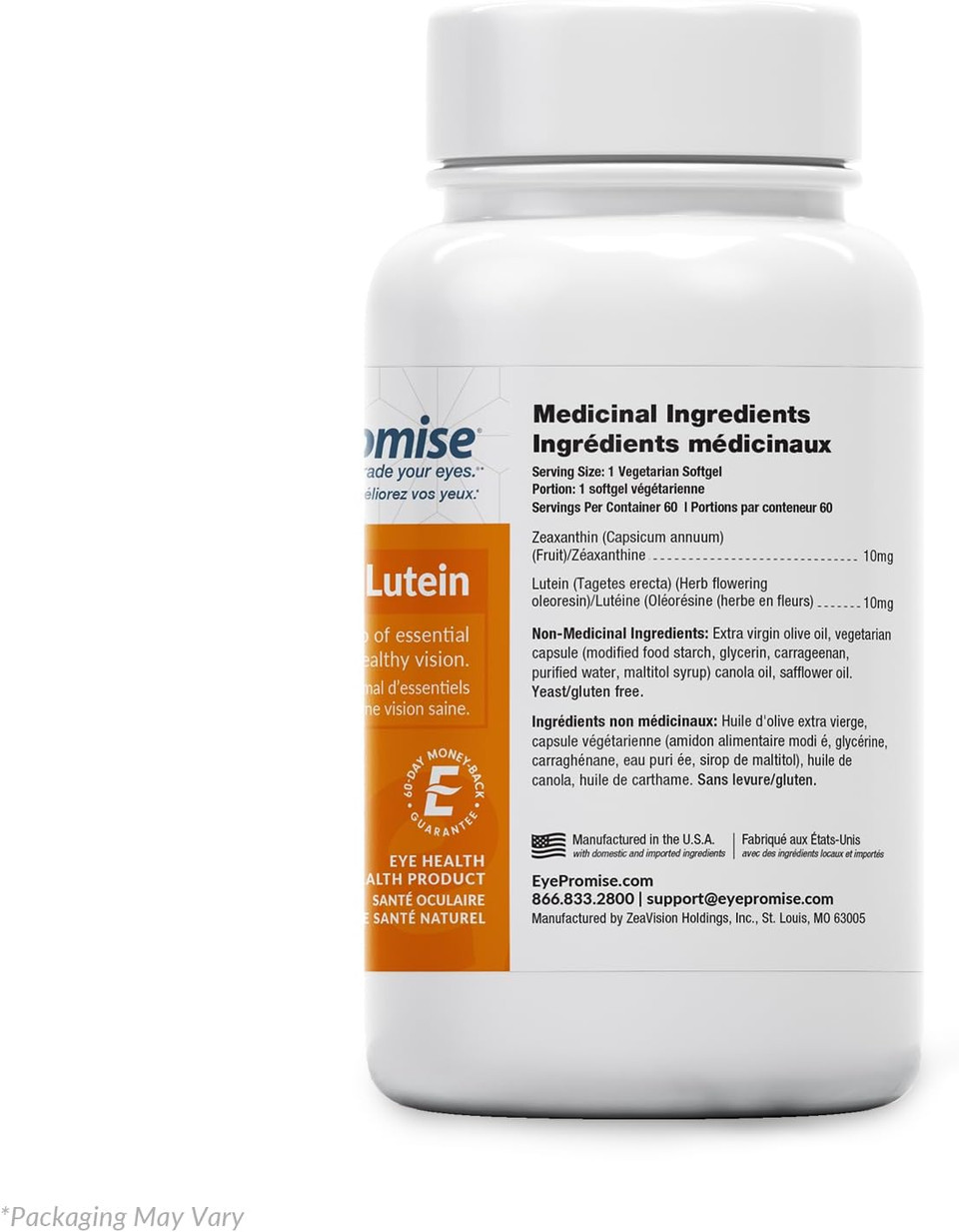 Eyepromise Zeaxanthin + Lutein Eye Vitamin - 60 Softgels Capsules Made With Natural Ingredients For Diets Including Gluten Free And Vegetarian - Protect & Enhance Your Eye Health Completely