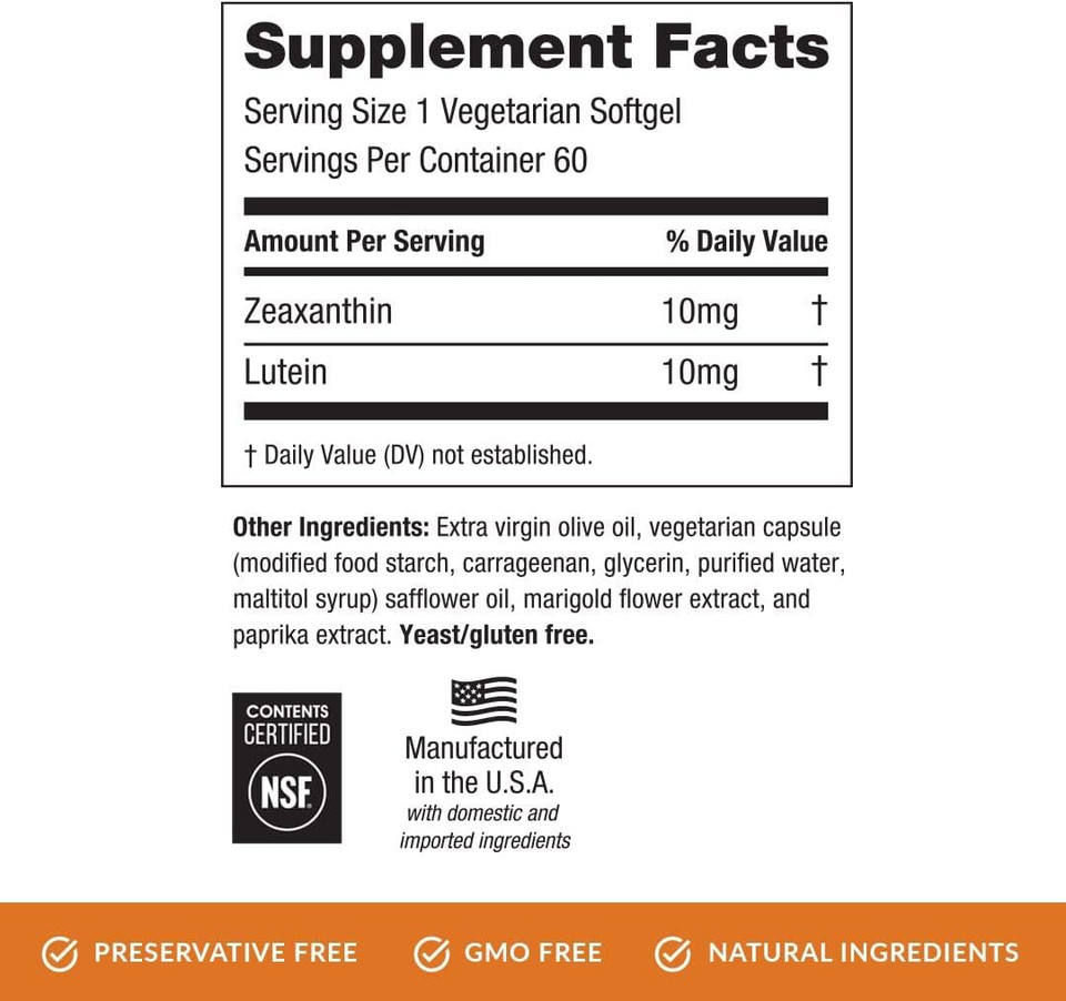 Eyepromise Zeaxanthin + Lutein Eye Vitamin - 60 Softgels Capsules Made With Natural Ingredients For Diets Including Gluten Free And Vegetarian - Protect & Enhance Your Eye Health Completely