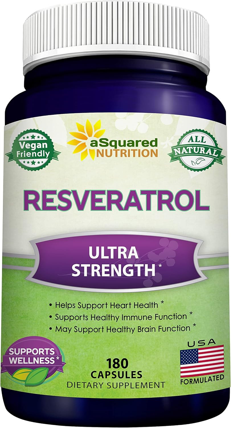 100% Natural Resveratrol - 1000Mg Per Serving Max Strength (180 Capsules) Antioxidant Supplement, Pills For Heart Health & Pure, Polyphenols