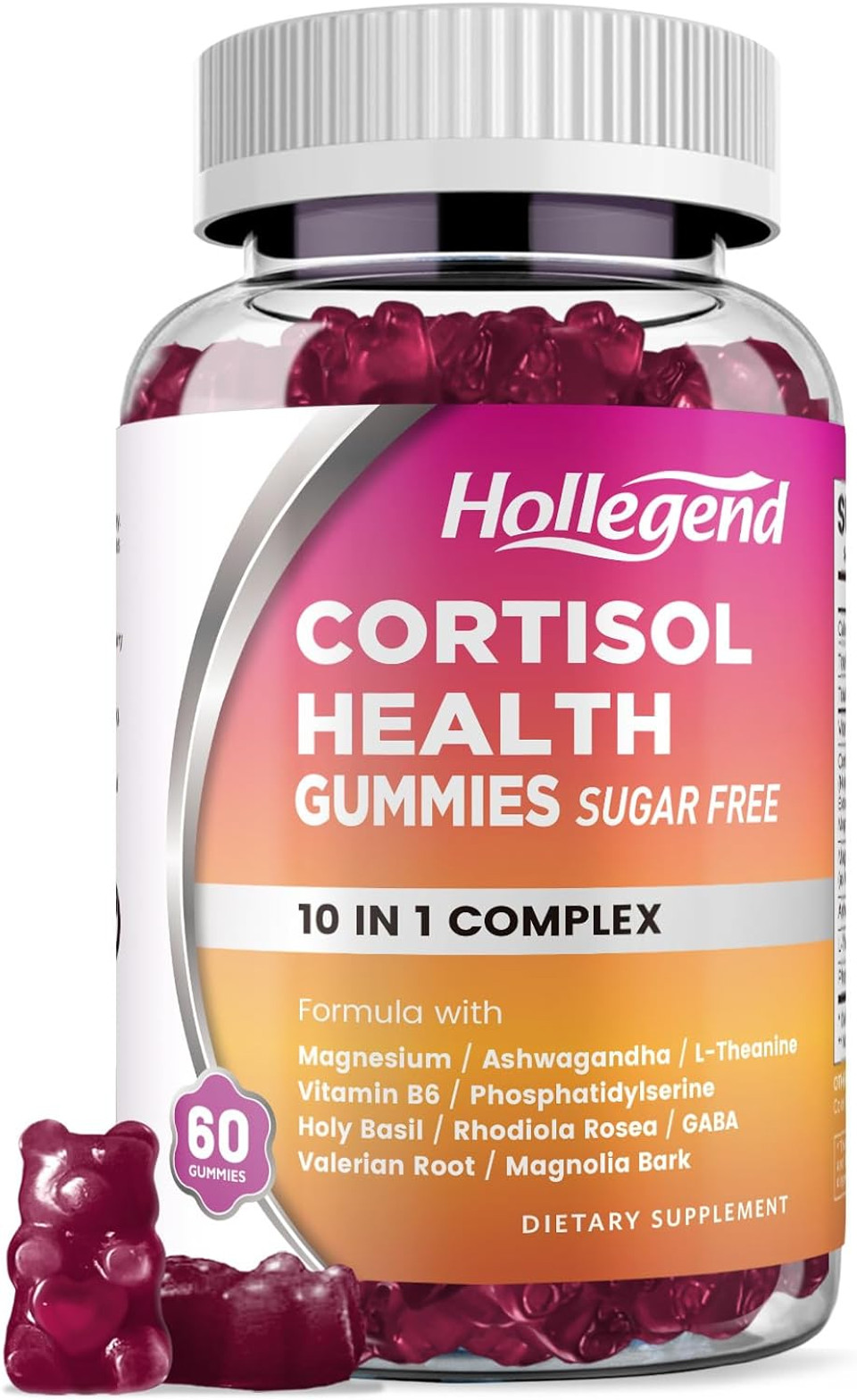Cortisol Gummies For Women, Sugar-Free Lower Cortisol Supplement With Ashwagandha, Magnesium, L-Theanine, Phosphatidylserine, Vitamin B6 For Relaxation, Sleep, Focus, Vegan, 60