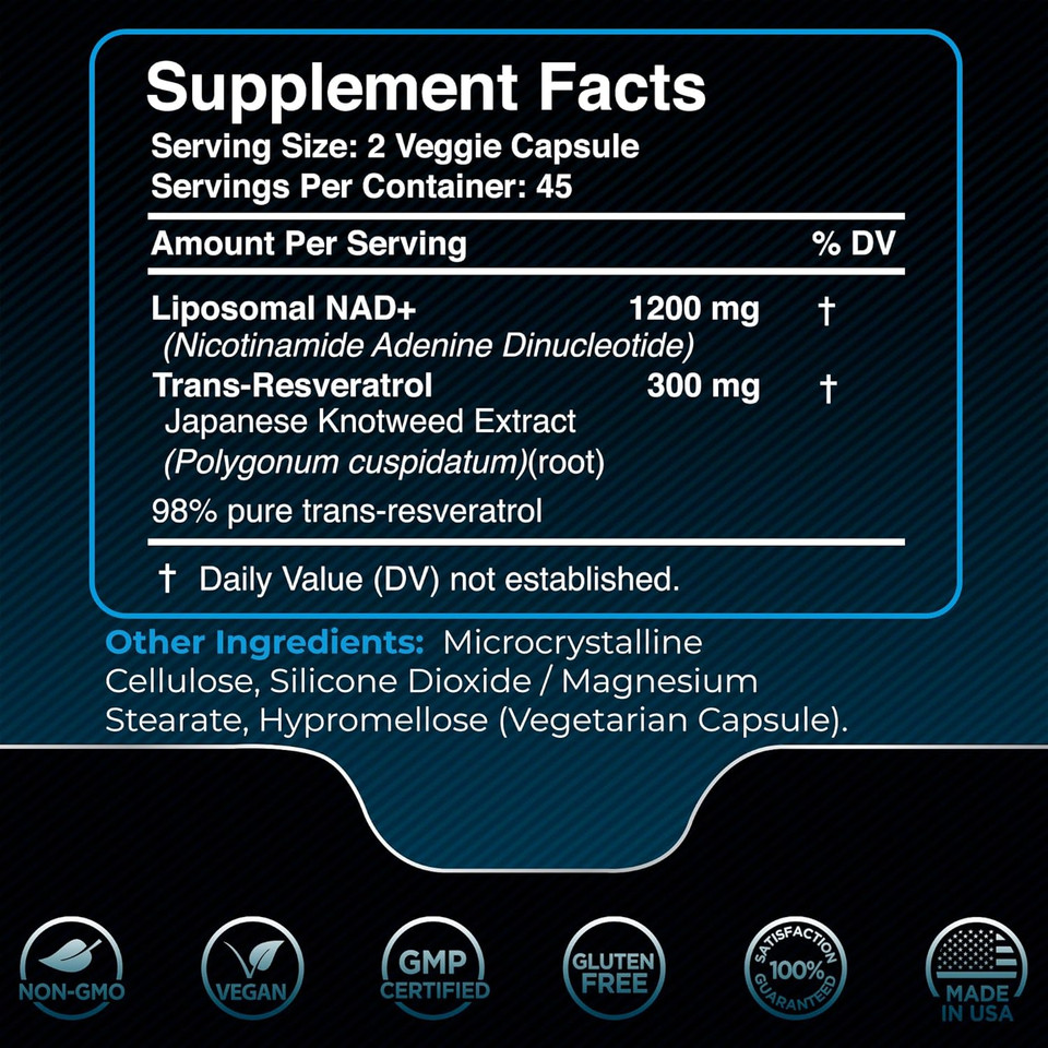 Nad Supplement, 1500Mg - Liposomal Nad+ Supplement With Resveratrol, Nad Plus Boosting - Support Cellular Health, Stamina & Healthy Aging - Ultra Strength Capsules, Usa Made