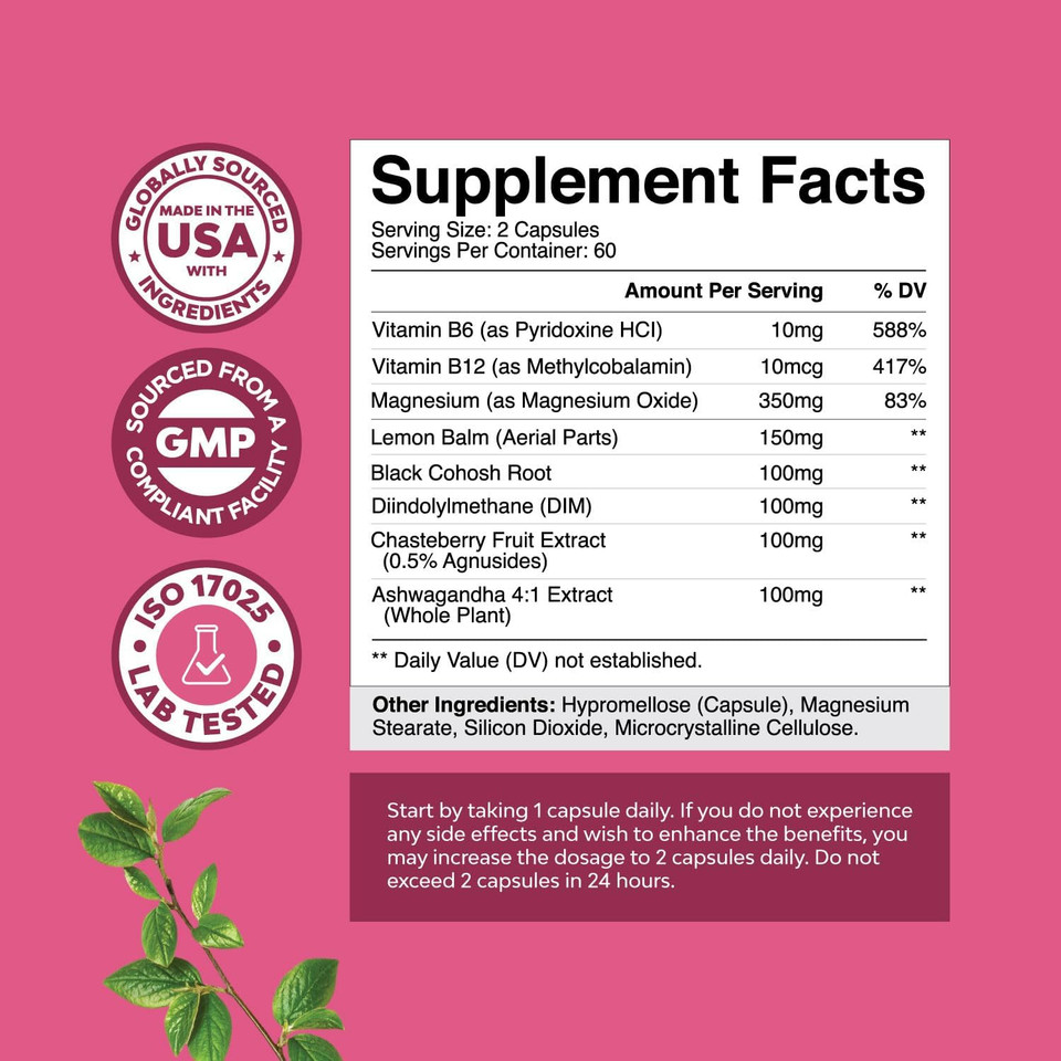 Advanced Pms Support Supplement For Women - Multibenefit Pms Relief Complex For Low Energy Mood Support Period Cramps And Bloating Relief For Women - Menstrual Hormonal Balance For Women 120 Capsules