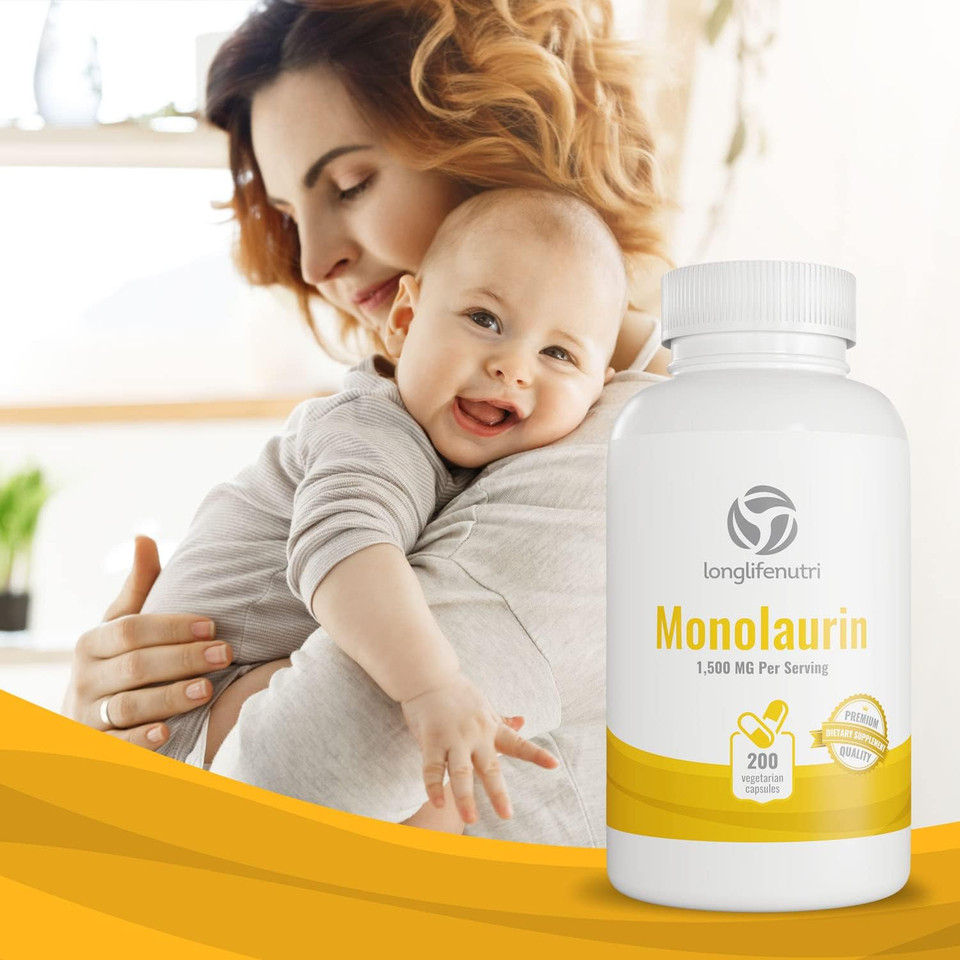 Monolaurin Supplement 1500Mg 200 Vegetarian Capsules | Extra Strength Pure Glycerol And Lauric Acid From Raw Coconut | Immune System And Natural Digestion Support | Non-Gmo Gluten Free Powder Pill