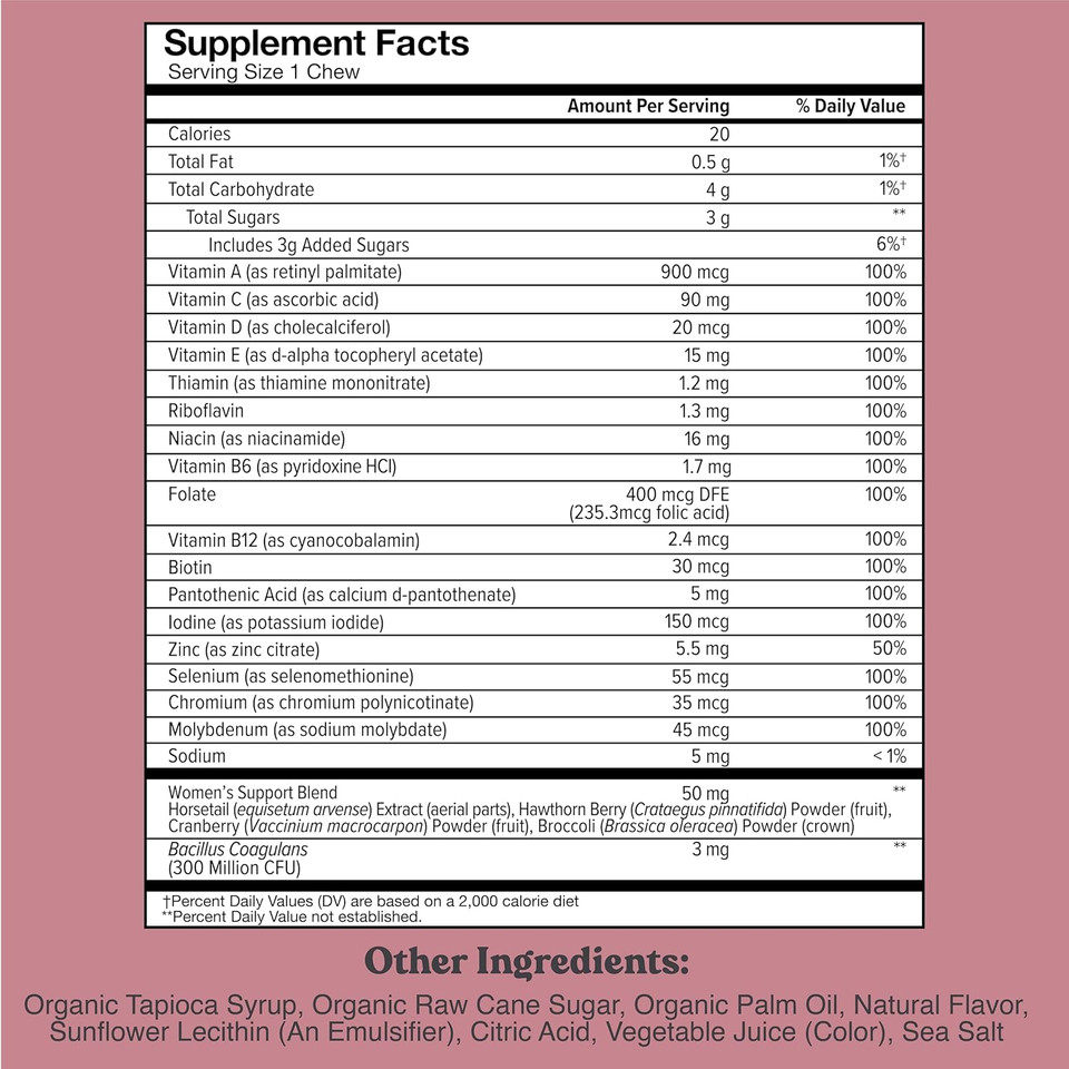 Chewsy Women'S Multivitamin - Immune & Energy Support - 23 Nutrients Including A, B12, C, Folic Acid, Probiotics, Biotin, Cranberry - 30-Day Supply