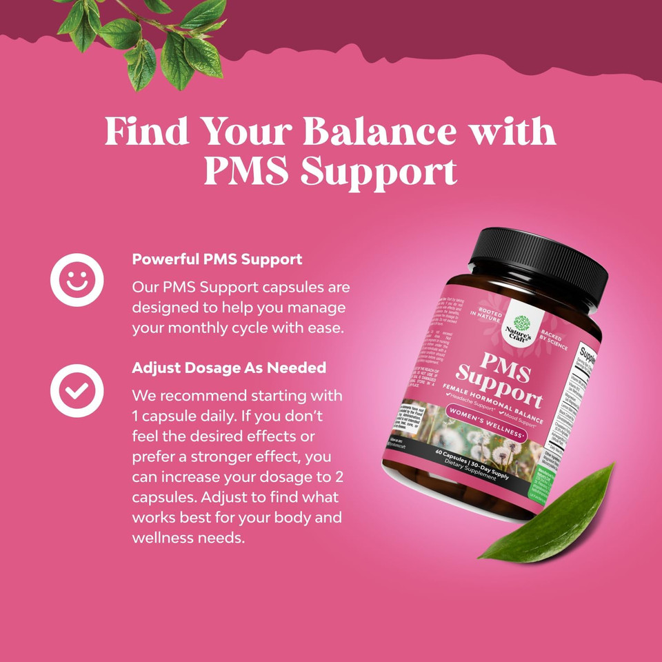 Advanced Pms Support Supplement For Women - Multibenefit Relief Complex Low Energy Mood Period Cramps And Bloating Menstrual Hormonal Balance (60 Capsules)