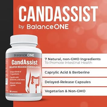 Candassist Intestinal Flora Balance - Caprylic Acid, Berberine - Delayed Release Capsules - Vegan & Non-Gmo - 30 Day Supply