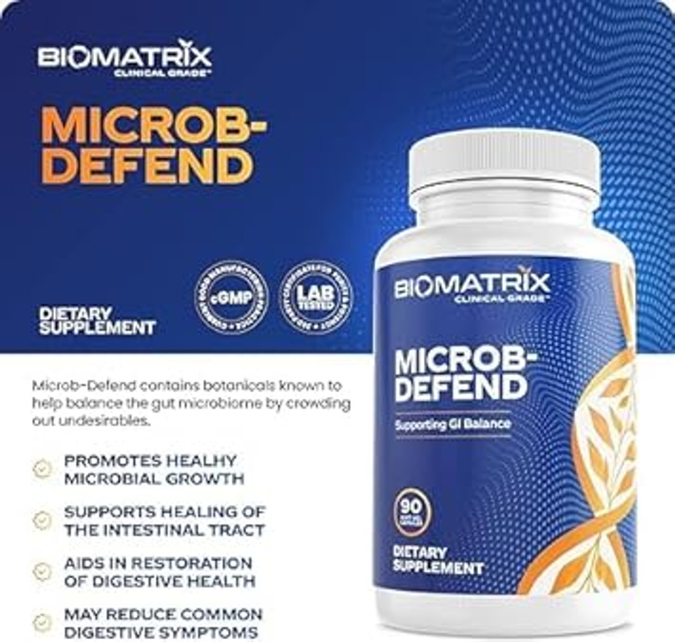 Biomatrix Oil Blend Of Thyme, Oregano, Clove, Digestive Supplement For Men And Women, Gi Repair Softgels | Microb-Defend (90 Capsules)