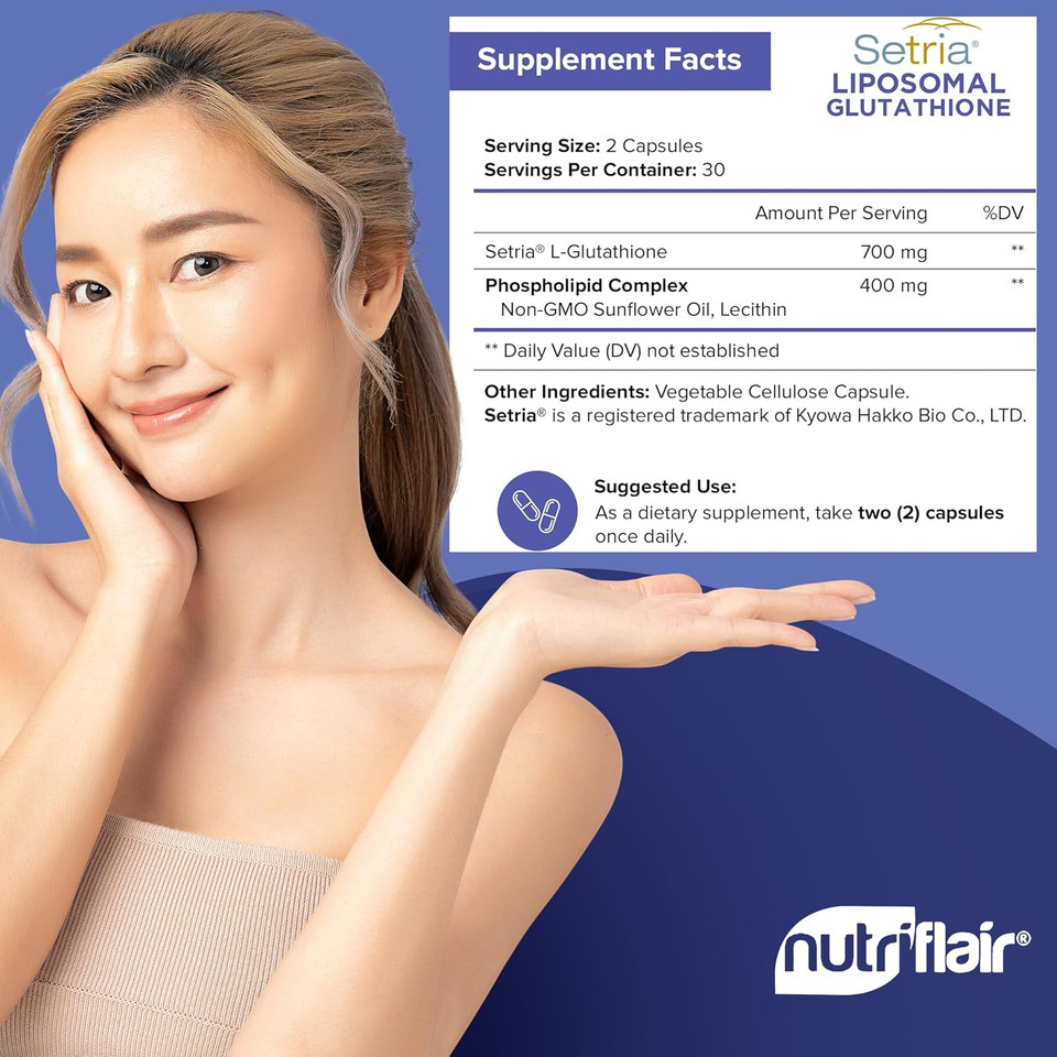 Nutriflair Liposomal Glutathione Supplement Setriaâ® 700Mg - Pure Reduced, Stable Form L-Glutathione Reductase (Gsh) - Master Antioxidant Support, 60 Capsules