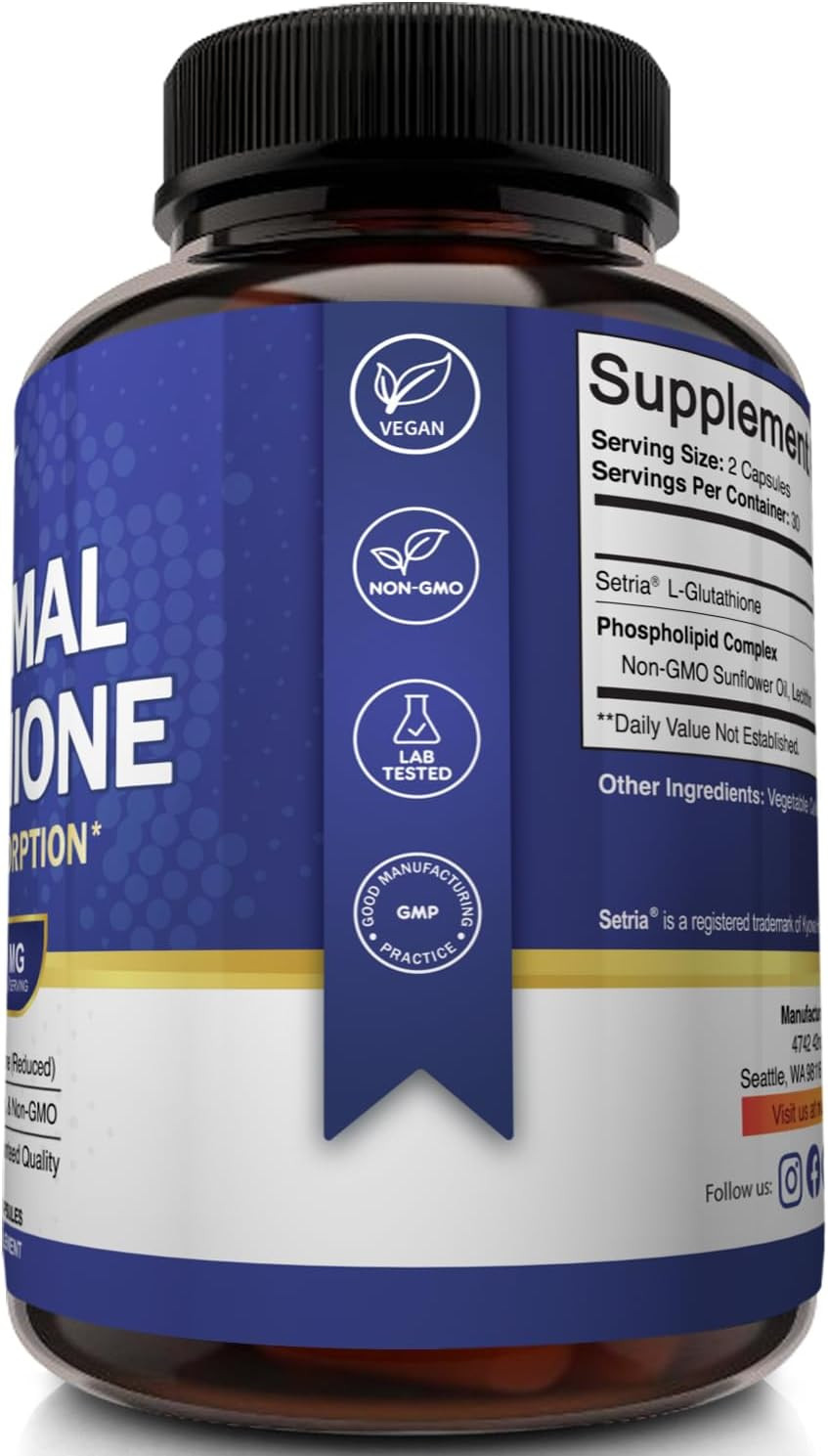 Nutriflair Liposomal Glutathione Supplement Setriaâ® 700Mg - Pure Reduced, Stable Form L-Glutathione Reductase (Gsh) - Master Antioxidant Support, 60 Capsules