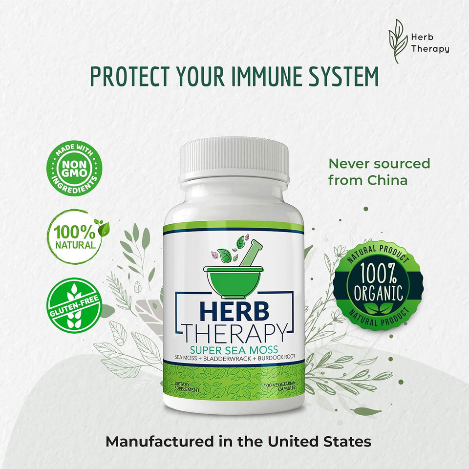 Sea Moss Capsules 100 Pack - Irish Sea Moss With Bladderwrack Powder & Burdock Root Powder - Keto & Alkaline Diet Support - No Fillers Seamoss Raw Supplement