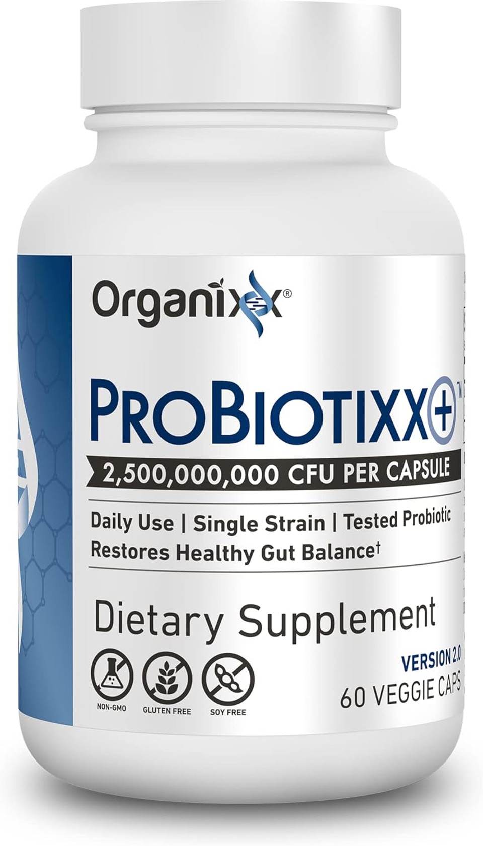 Organixx Probiotixx+ Probiotic Supplement, Daily Probiotics For Women & Men For Digestive Health Gut Health, Immune Support, 2.5 Billion Cfu, Gluten Free, Non Gmo, Shelf Stable, 60 Vegetarian Capsules