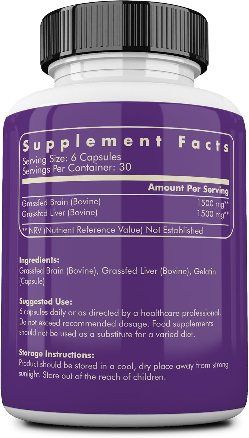 Ancestral Supplements Grass Fed Beef Brain Supplement With Beef Liver, Whole Food Brain Support Promotes Brain, Mood, And Memory Health, Brain And Liver Health Formula Capsules, Non-Gmo, 180 Capsules