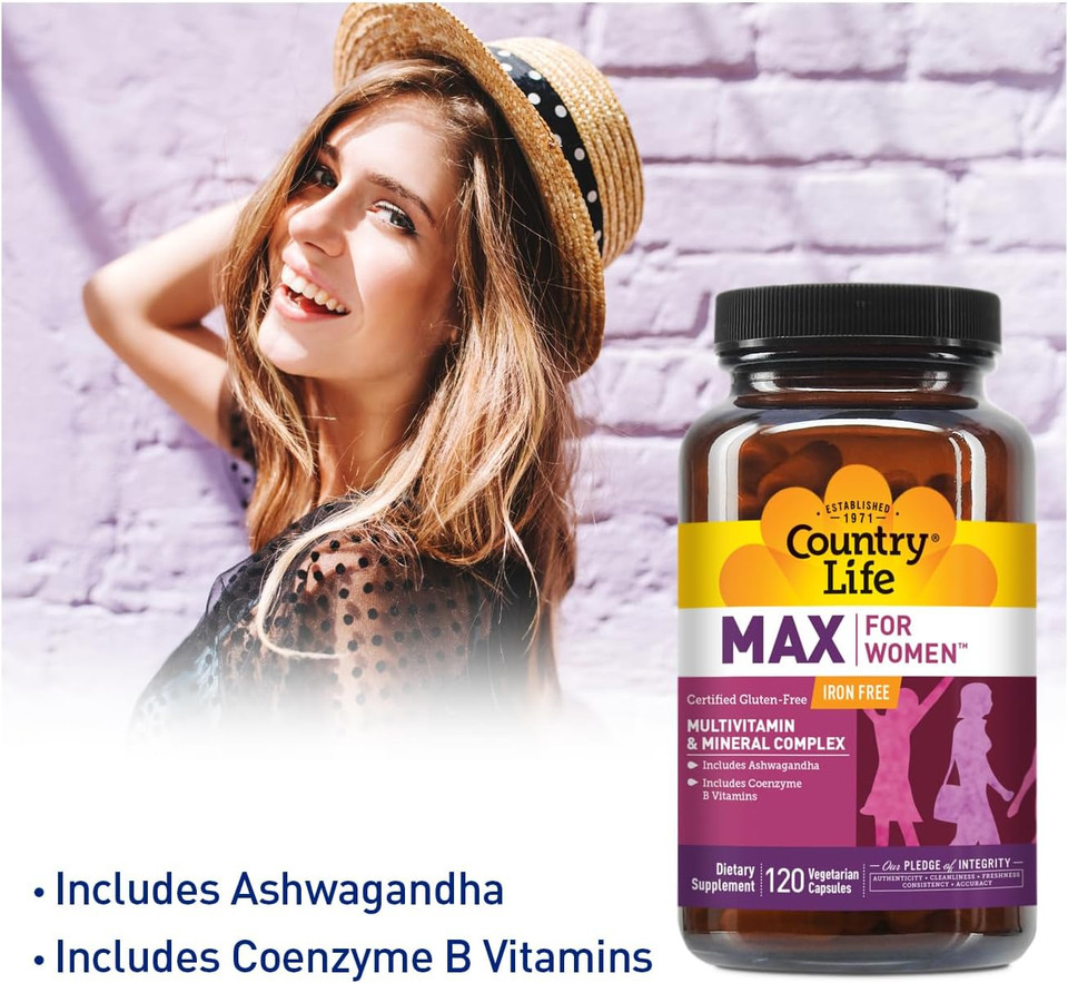 Country Life Max For Women - Multivitamin And Mineral Complex, Iron-Free - 120 Vegan Capsules