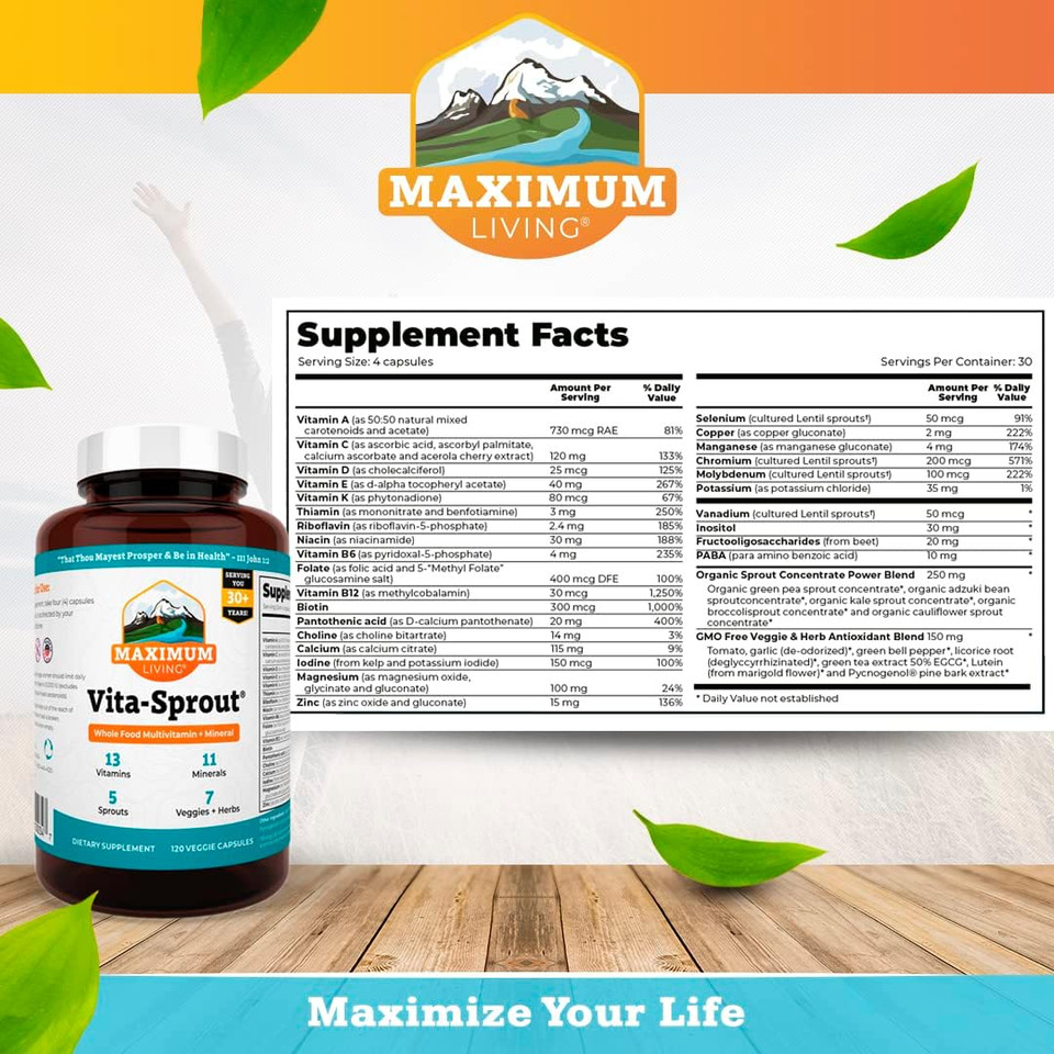 Vita-Sprout Whole-Food Multivitamin & Phytonutrient Blend - 120 Capsules