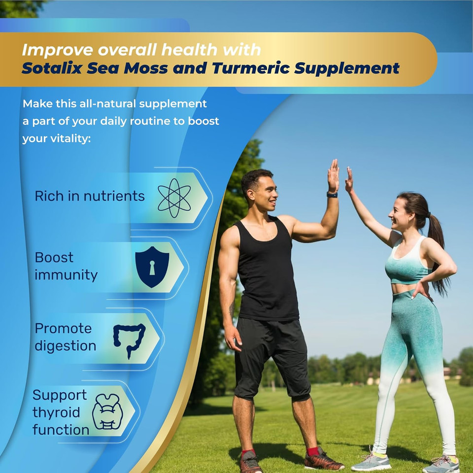 Sotalix Sea Moss Capsule 10100Mg With Ashwagandha, Burdock Root, Bladderwrack, Turmeric - Powerful Natural Immunity Booster - Usa Made (150 Count (Pack Of 1))